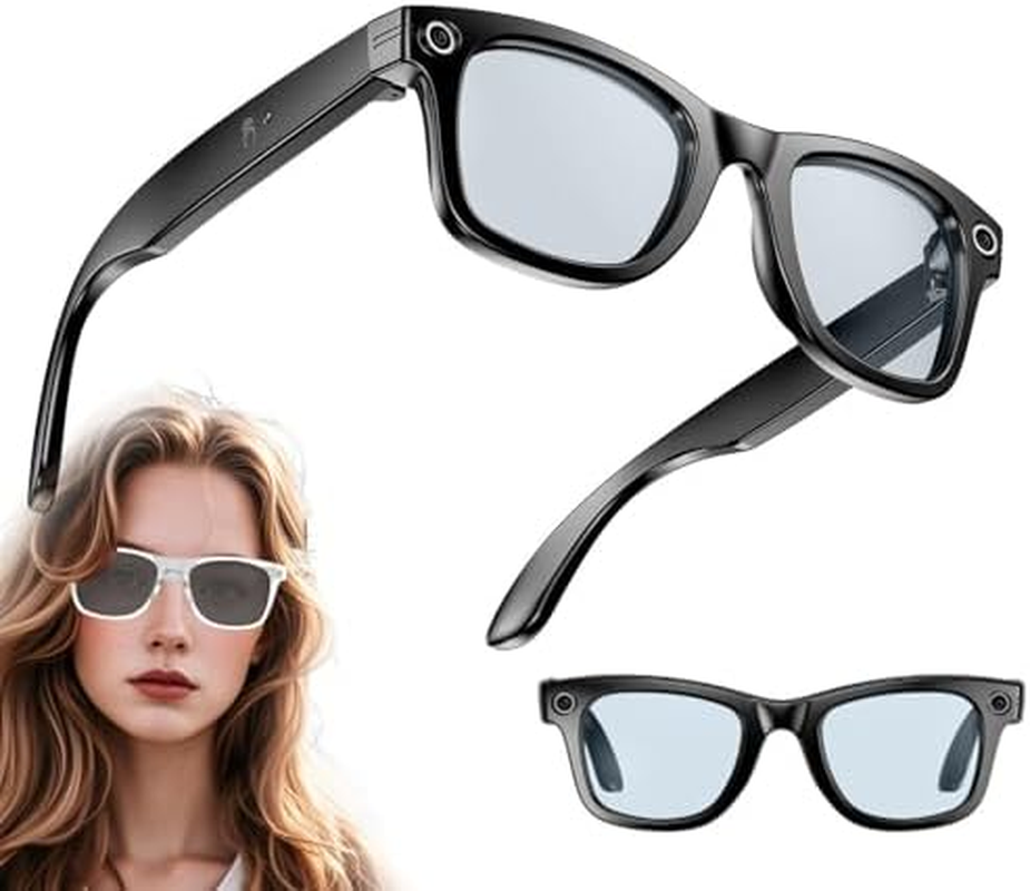 Ai Smart Glasses 8Mp Camera Glasses with Music & Call Features, Smartglasses Video Recording, Ai Smart Sunglasses with Camera and Bluetooth for Men/Women (Black)