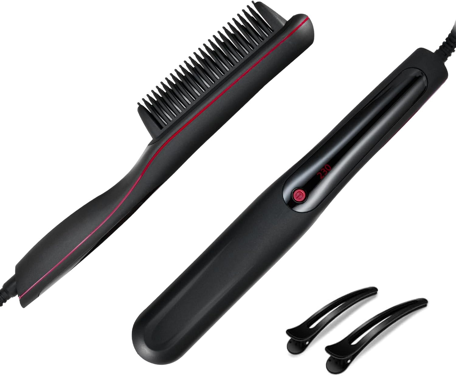 Anion Hair Straightener Brush Hair Iron with Built-In Comb 1 Minute Heating to 180&deg;C 180&deg;C/200&deg;C/230&deg;C3 Constant Temperature Mode Anti-Burn Design (Pink)