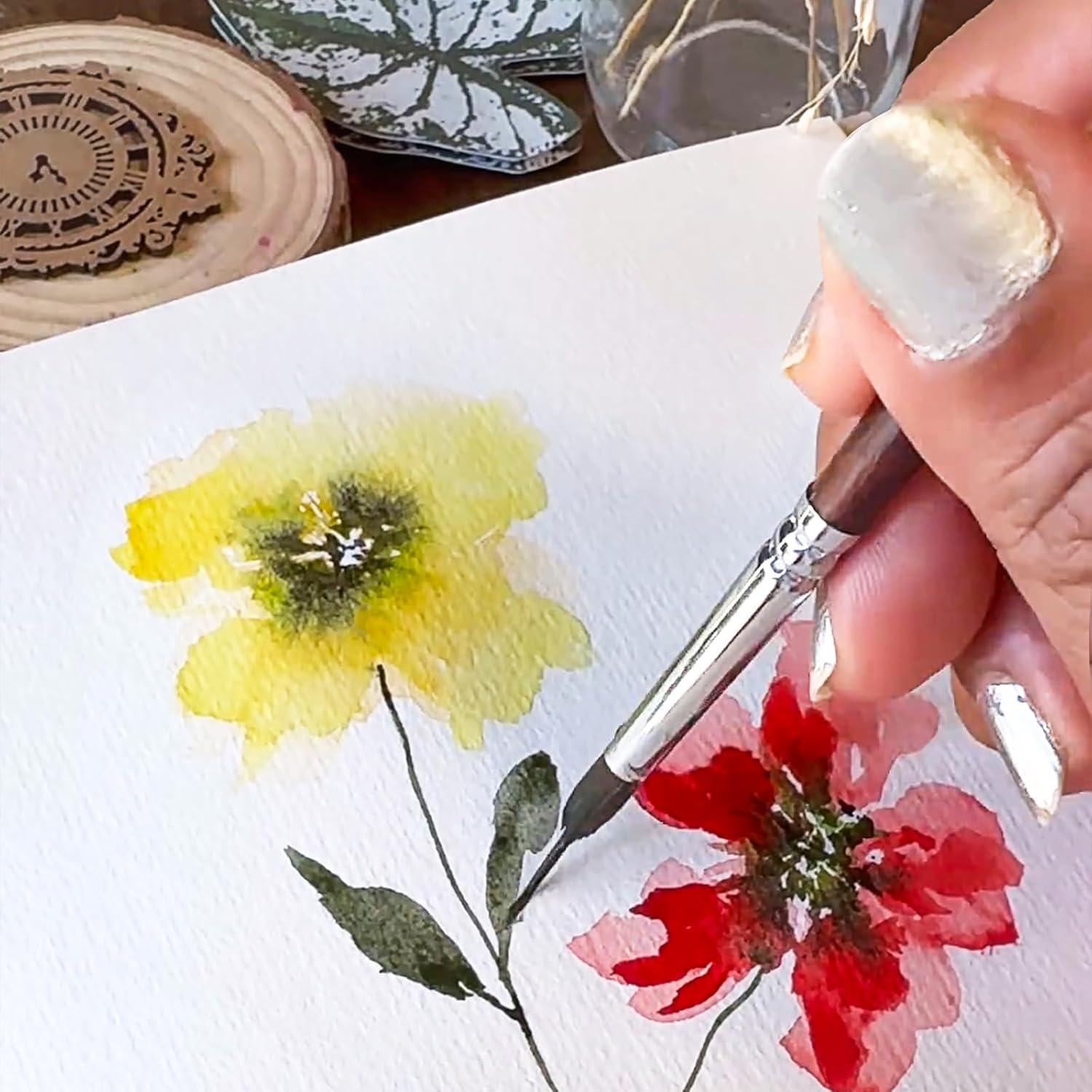 Watercolor Brushes Professional - 4 Pcs Extended Needle Point Brushes Synthetic Extra Long Pinhead Brushes with Kolinsky Sable Body for Fine Detailing - Watercolor Acrylic Gouache Inks Painting image number 4