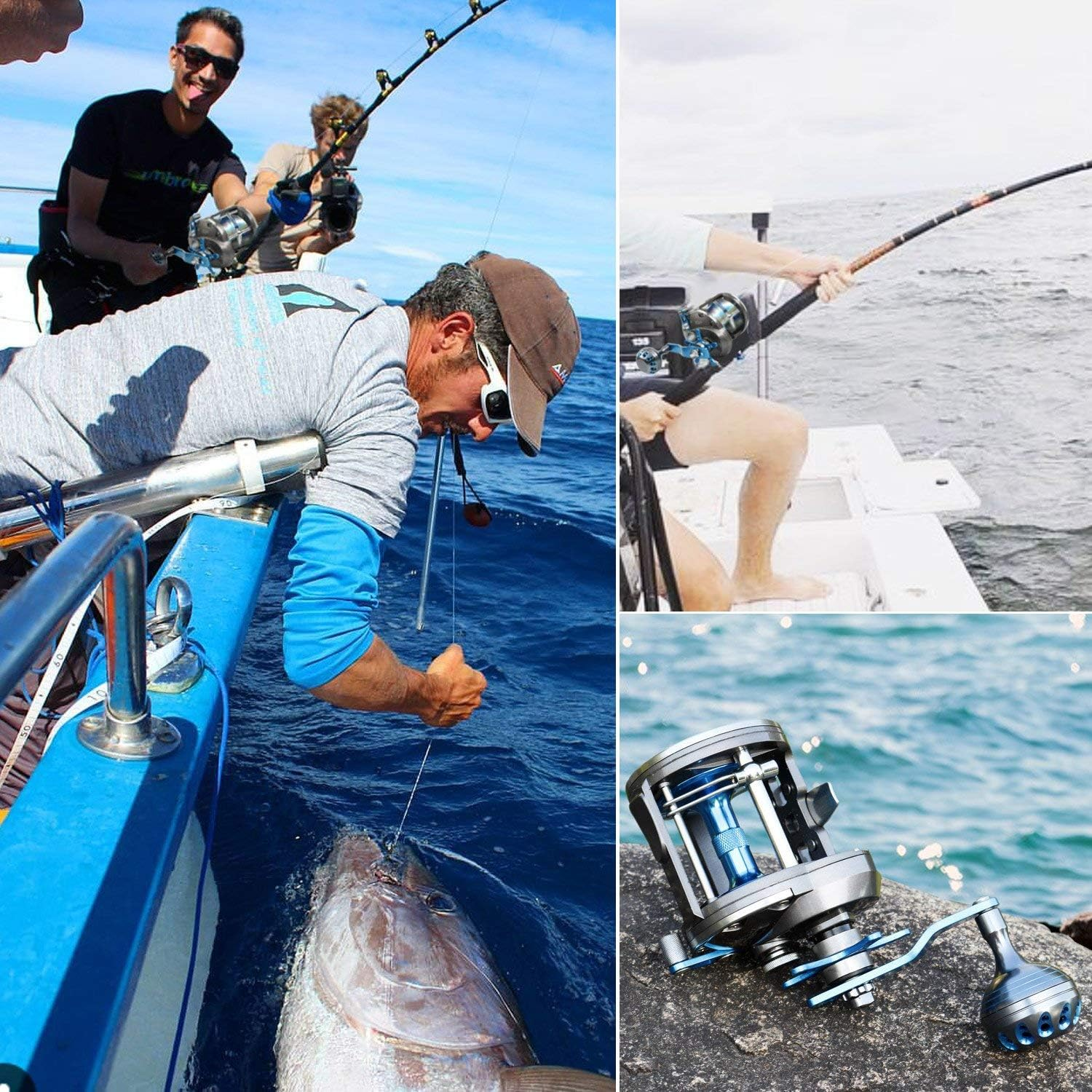 Trolling Reel Saltwater Level Wind Reels, Drag Reels Boat Fishing Ocean Fishing for Sea Bass Grouper Salmon - Sha40 image number 3