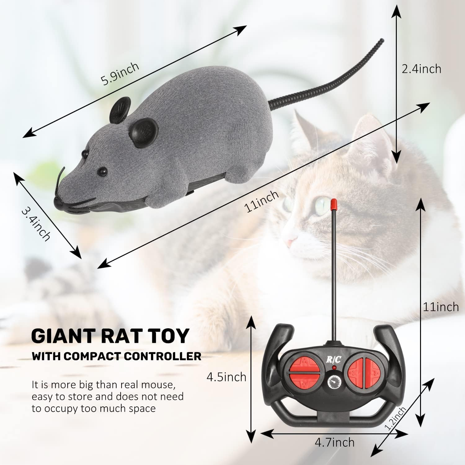 Nicwhite Remote Control Mouse Cat Toy, Interative Moving Cat Toys Wireless Electronic RC Rat Mice Pet Toys for Chase and Exercise (Grey) - Black image number 7