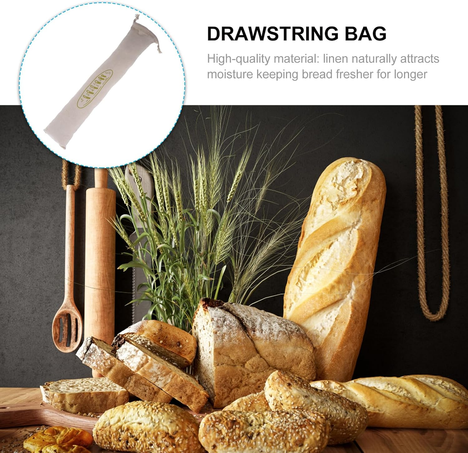 QUMIIRITY Organic Linen Bread Bag with Drawstring Closure Reusable Unbleached Cotton Storage Pouch for Homemade Bread Fruits Vegetables and Snacks Multipurpose Grocery Storage Bag image number 1