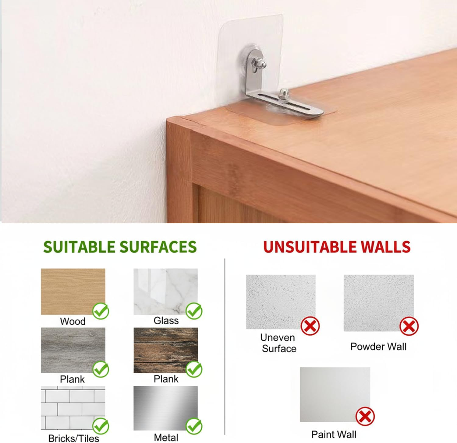 14 Pairs Furniture Anchor Anti-Tip Protection No Drill Wall Anchor Baby Proofing Kit, Heavy-Duty Self-Adhesive Design, Adjustable Safety Straps for Childproof Home & Multi-Surface Furniture &ndash; Haheihei image number 1