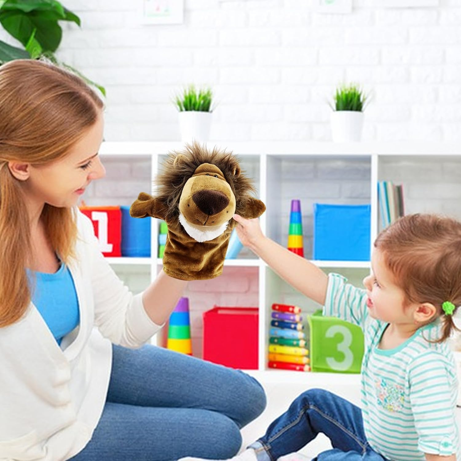 Animal Hand Puppets - Soft Plush Puppets,Adorable Funny Creative Washable Interactive Soft Animal Puppets with Working Mouth for Telling Story Teaching Role Puchen image number 2