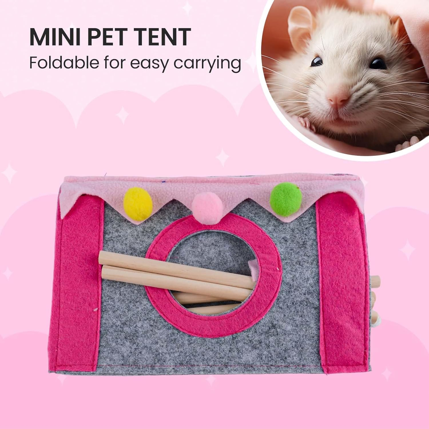 Guinea Pig Hideout Tunnel Tent Toy for Small Animal Guinea Pig Cages Accessories House Tent with Bed Simple Installation Convenient Clean Multifunctional for Home(Pink)