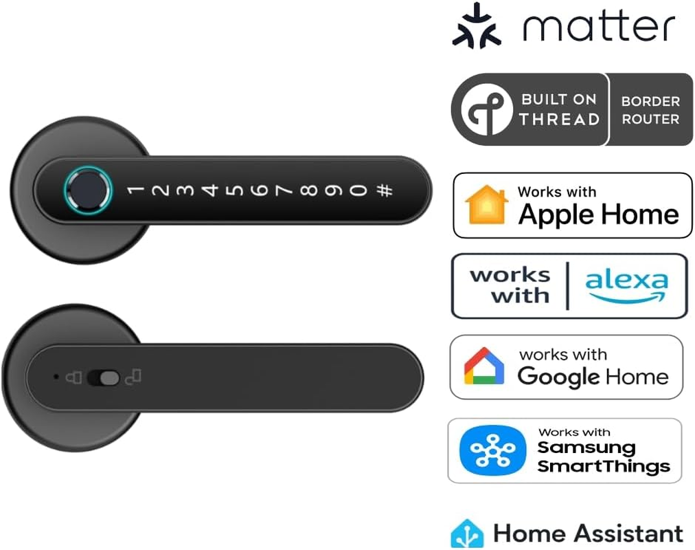 Smartsetup Matter over Thread Smart Lock Handle, App & Voice Control, Thread, Works with Homekit, Alexa, Google Home, Smartthings, 100% Privacy image number 2