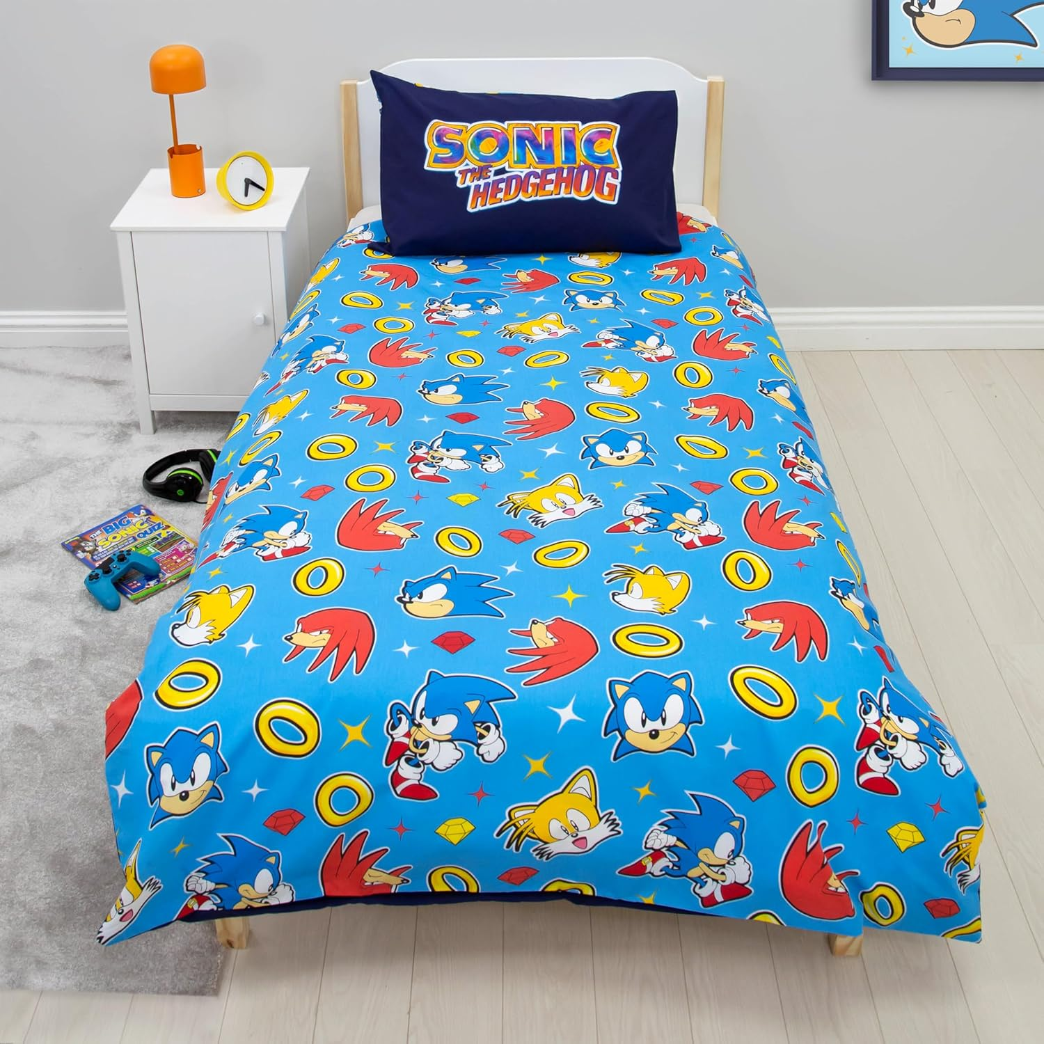 Sonic the Hedgehog Design Gaming Single Duvet Cover Set | Reversible 2 Sided Bedding with Tails and Knuckles Including Matching Pillow Case | Perfect for Kids Bedroom image number 1