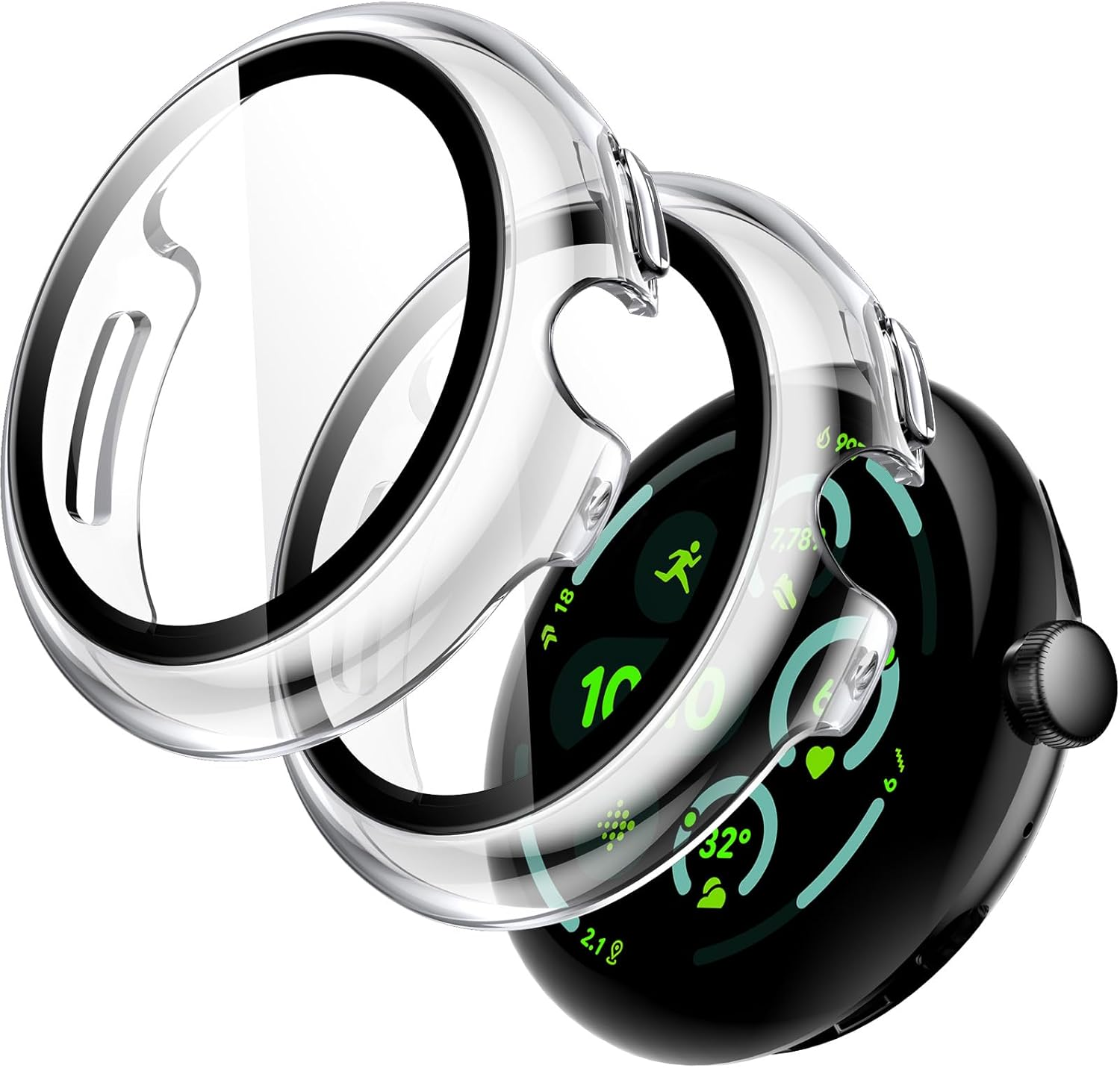 Jetech Case with Screen Protector for Google Pixel Watch 3/2/1 41Mm, Built-In 9H Tempered Glass Film Hard PC Bumper Full Coverage Protective Cover, 2-Pack (Black/Black) image number 1