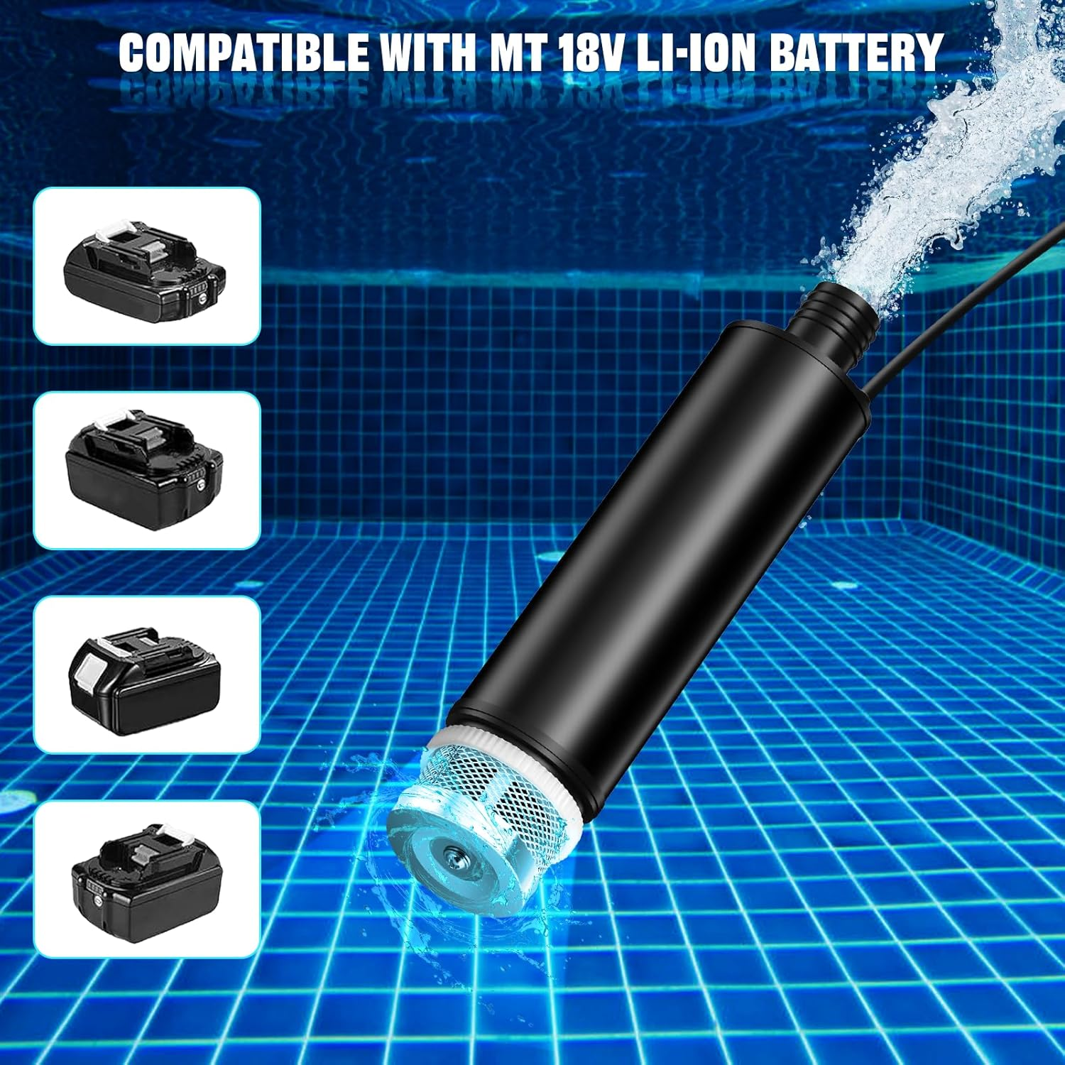 Cordless Submersible Water Pump Compatible with Makita 18V Li-Ion Battery, 500GPH Portable Transfer Sump Pump for Camping Tub Garden RV Pond Draining Job Sites(No Battery)