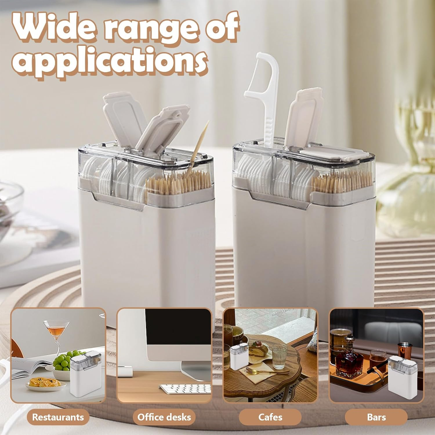 2 in 1 Toothpick & Floss Pick Holder Dispenser, 3Pcs Toothpick Holder with 360 Toothpicks & 90 Floss Sticks, Floss Pick Dispenser Toothpick Case for Home Travel image number 6