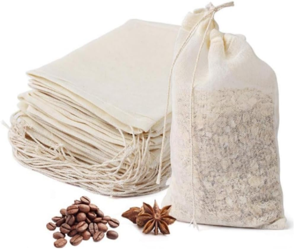 60 Pieces Spice Bags for Cooking Cheesecloth Bags for Straining Reusable Empty Tea Bags Drawstring Soup Bags Muslin Bags (8 X 10 CM)