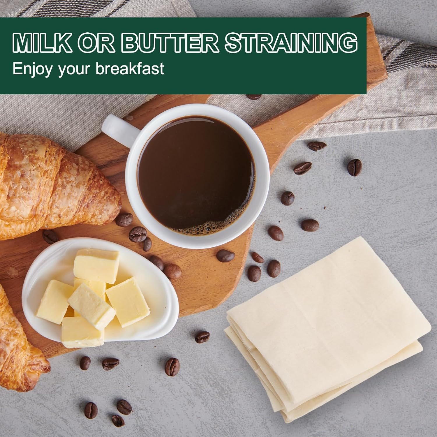 6Pcs 20X20Inch Cheese Cloth, 100Percent Organic Unbleached Pure Cotton Muslin Cloth, Reusable Cheesecloth, Premium Cheesecloth for Straining, Cooking, Bread, Butter image number 2