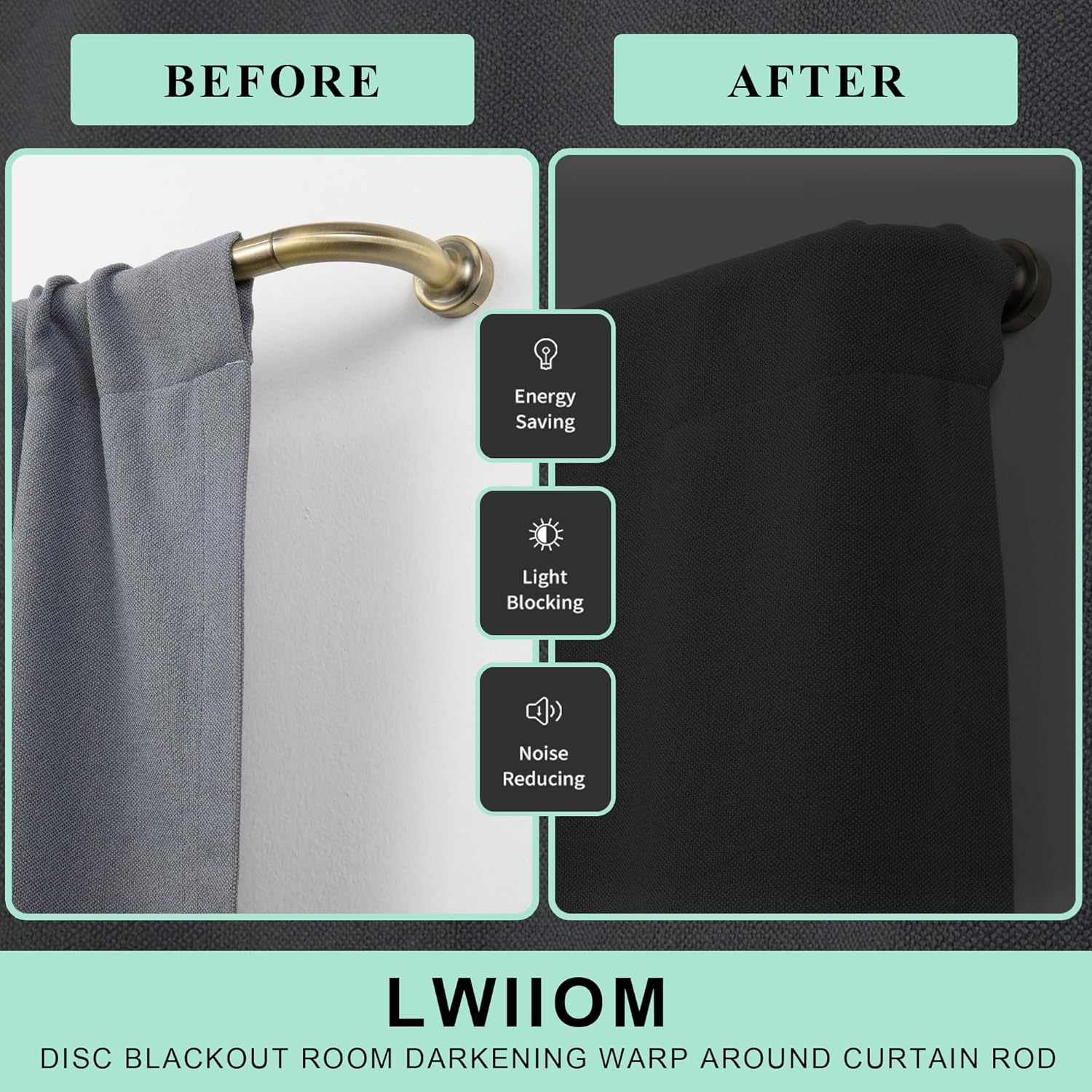 Lwiiom Antique Bronze Curtain Rod for Windows 28-86",Internal Splicing 1 Inch Diameter Disc Curtain Rod,Adjustable Room Darkening Curtain Rod with Aluminum Finials and Brackets,Wrap around Design image number 4