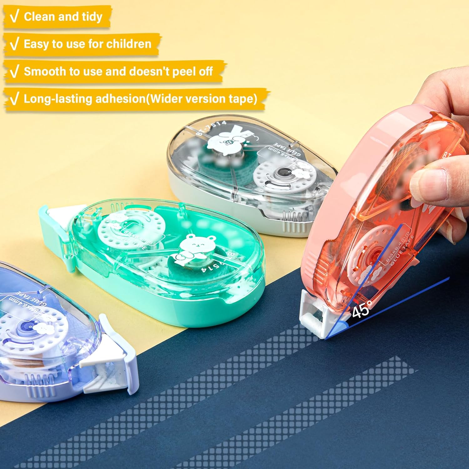 JR.WHITE 4 Pack Double-Sided Adhesive Tape Roller, Glue Tape Roller for Scrapbooking, Crafts Scrapbook Supplies, Home School Office Supplies (0.315 Inch X 26.25 Feet) image number 4