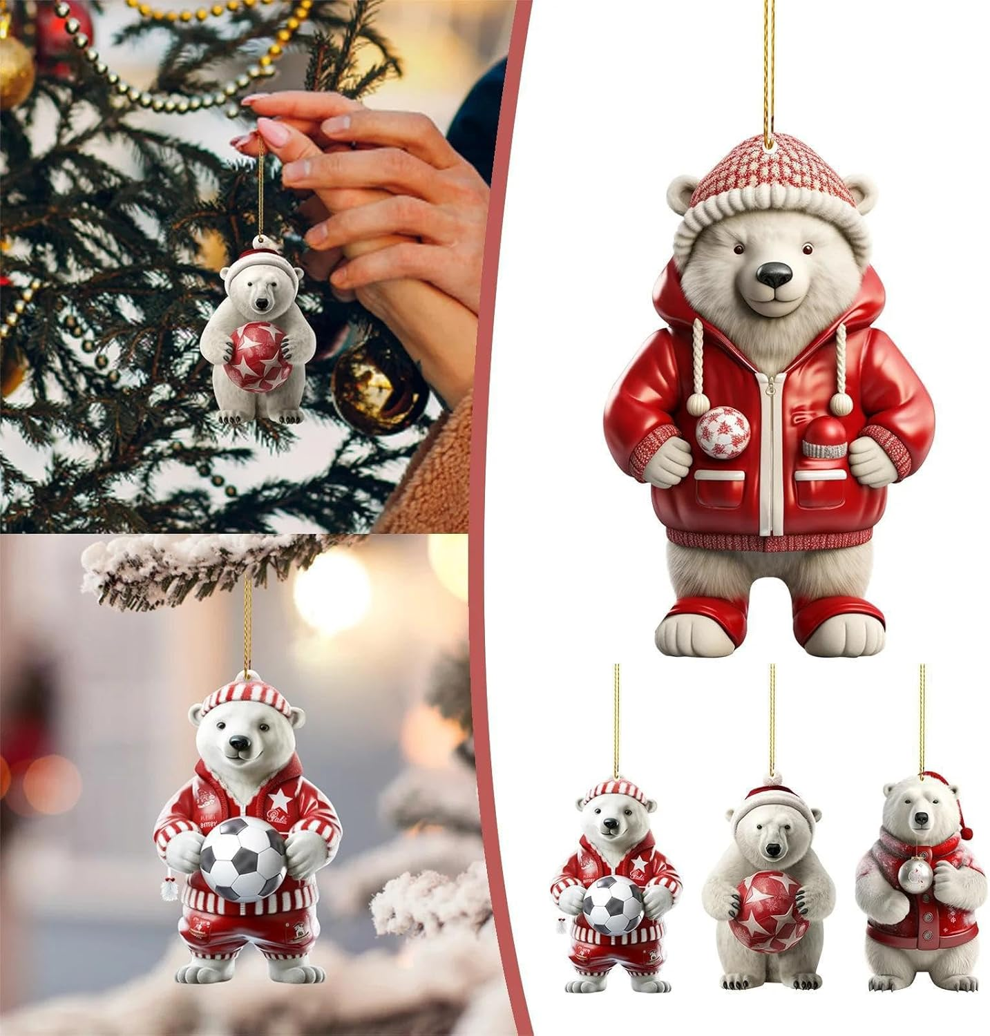 Falafoty Polar Bear Ornament, 4-Piece Acrylic Christmas Pendant Set, Multi-Colored, Hanging Decoration for Christmas Tree, Home, or Gifts image number 2