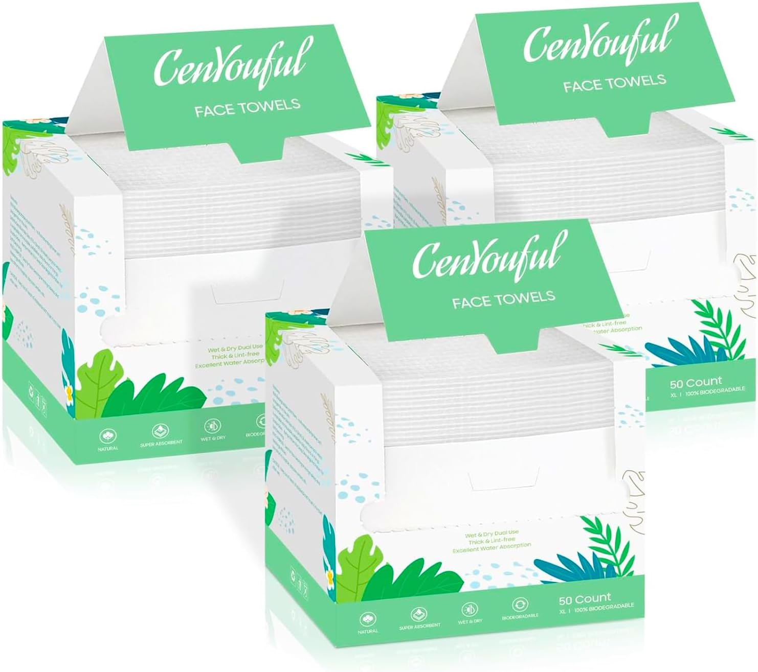 Disposable Face Towel, Large Dry Face Wipes Facial Towels, for Washing Super Soft & Thick Face Cloths Towelettes for Makeup Removing, Cleansing, Nursing, Travel, 10"&times;12" 50 Count (3 Pack) image number 3