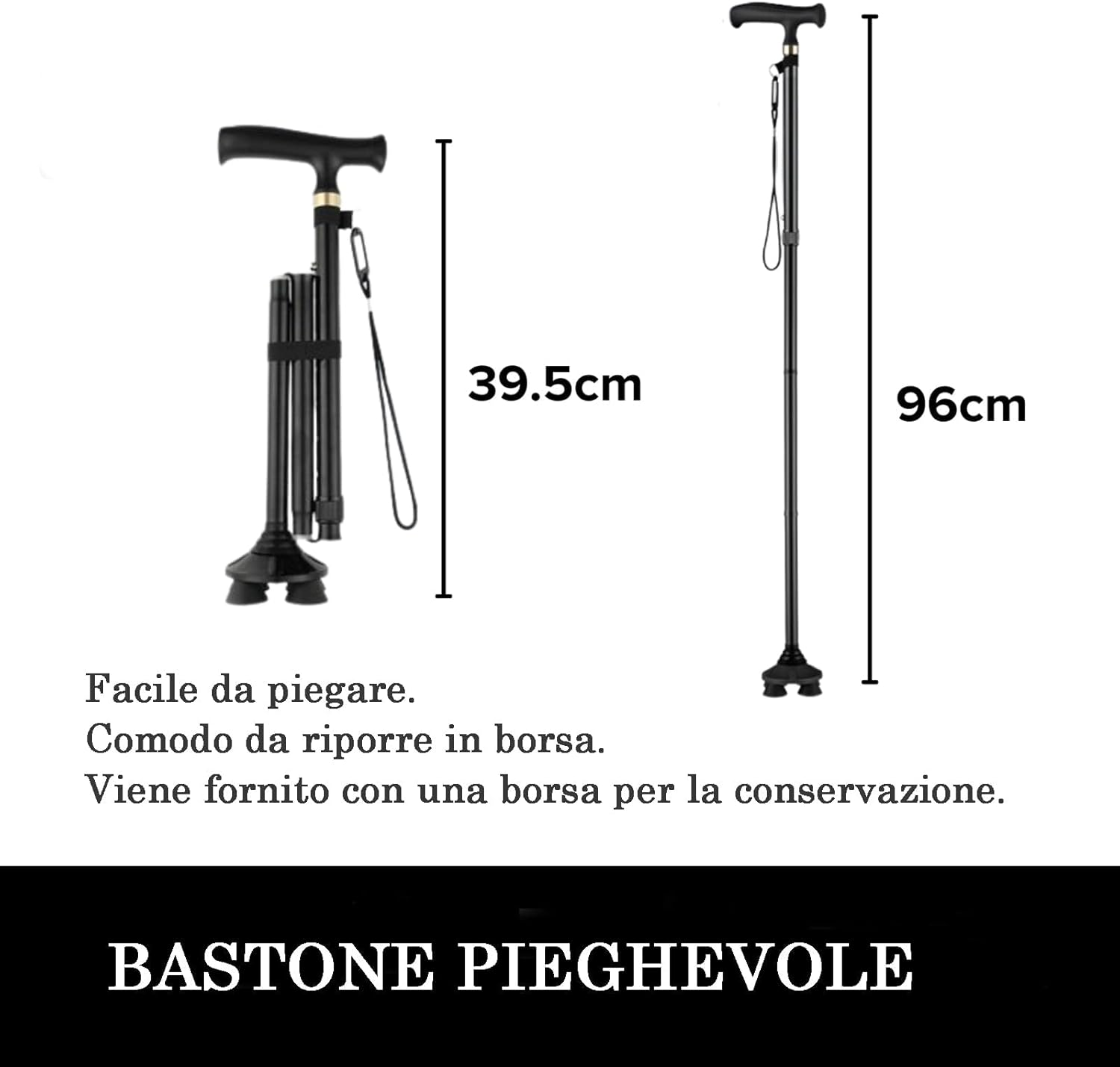 Begrit Adjustable Walking Stick Aluminum Folding Canes with Ergonomic Grip Carry Bag Free Standing Metal Collapsible Durable Walking Aid for Women Men Ladies Disabled image number 6