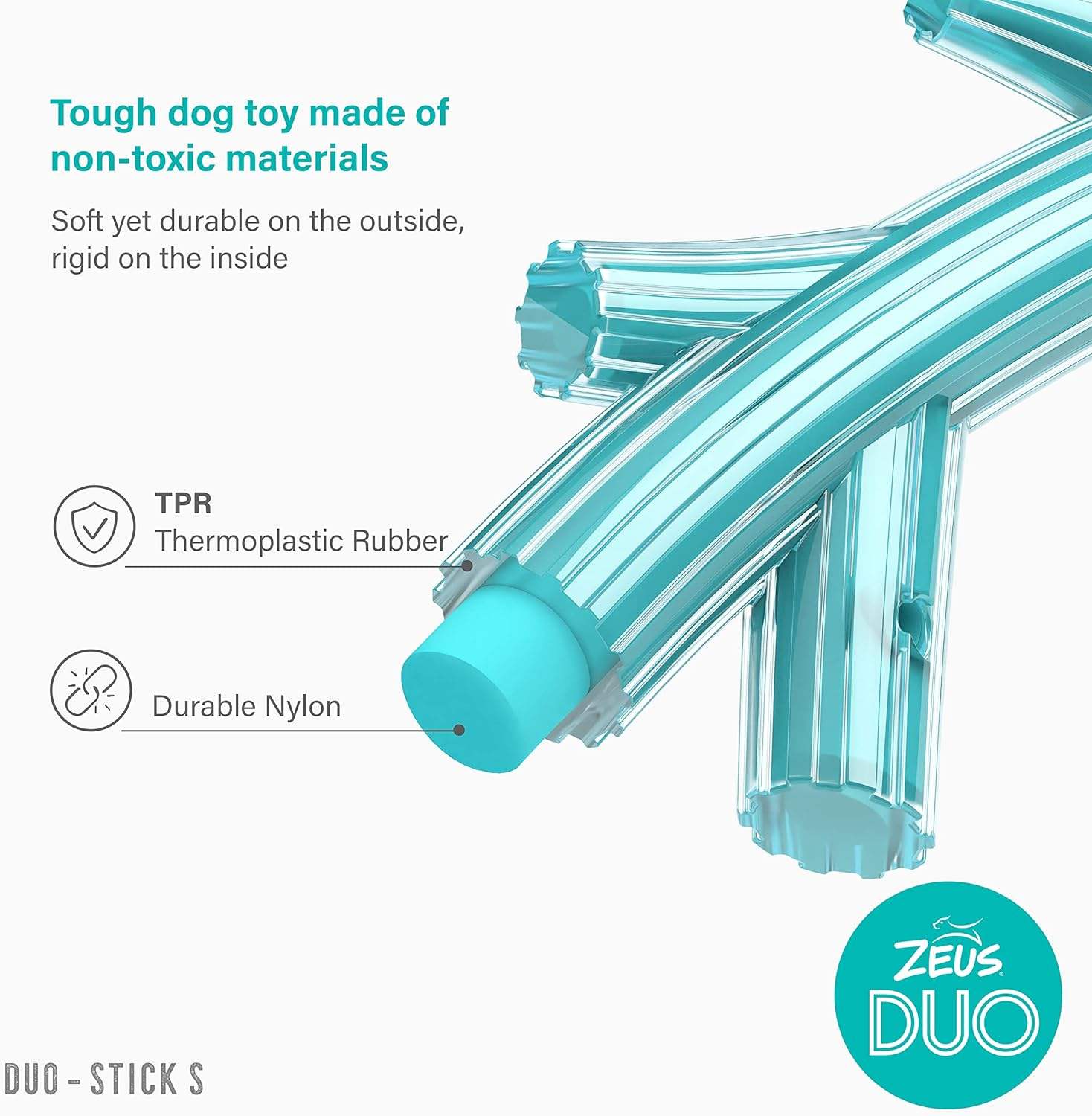 Zeus Duo Stick Strong Dog Chew Toy for Active Chewers, Long Lasting Chicken Scent, Turquoise (96271)