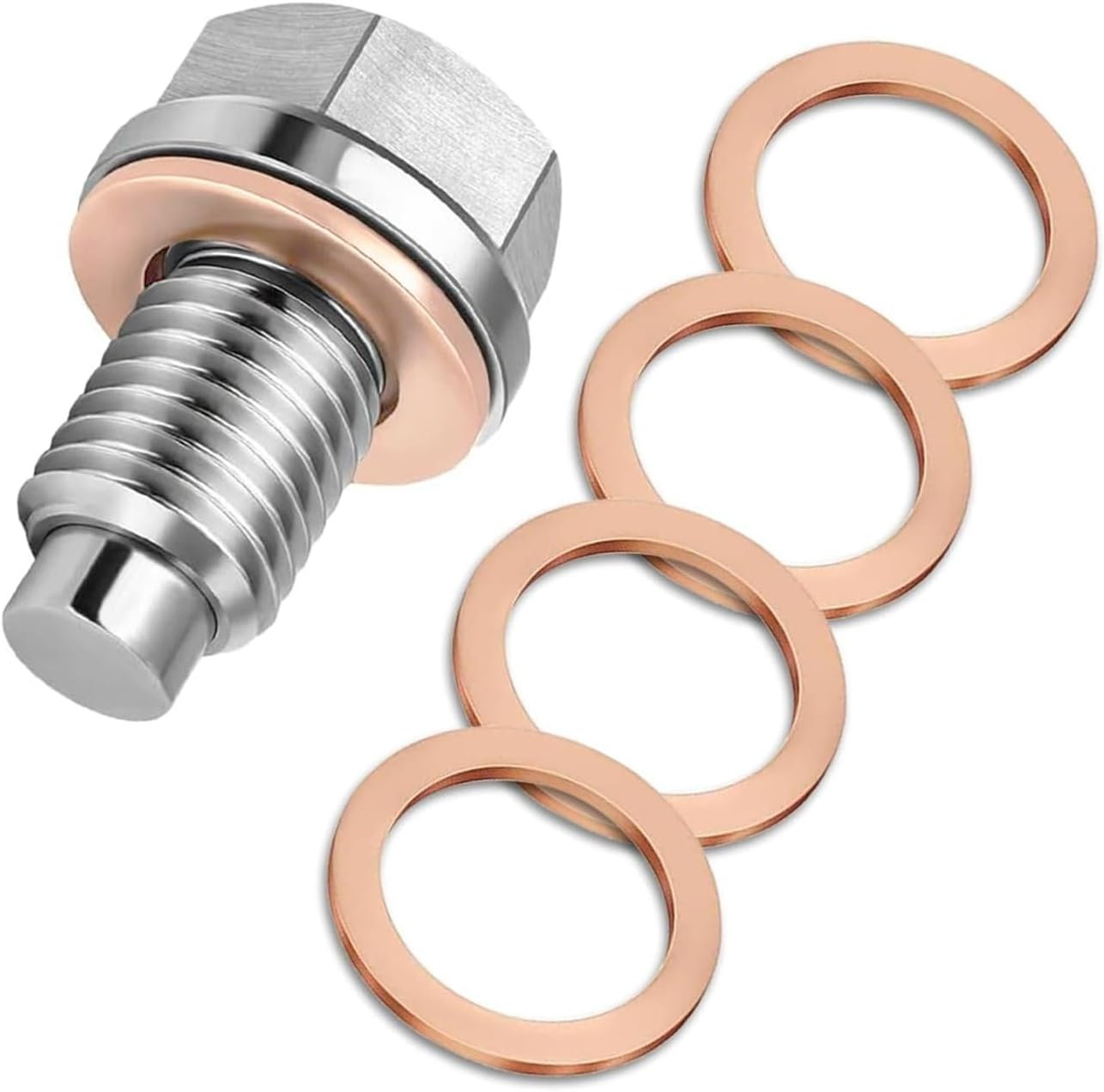 M14X1.5 Magnetic Oil Drain Plug, Magnetic Stainless Steel Oil Pan Drain Nut Bolt with 5PCS Copper Crush Washer anti Leakage, Universal Leak-Proof Replacement,Fits Most Cars,Motorcycles,Boats image number 3