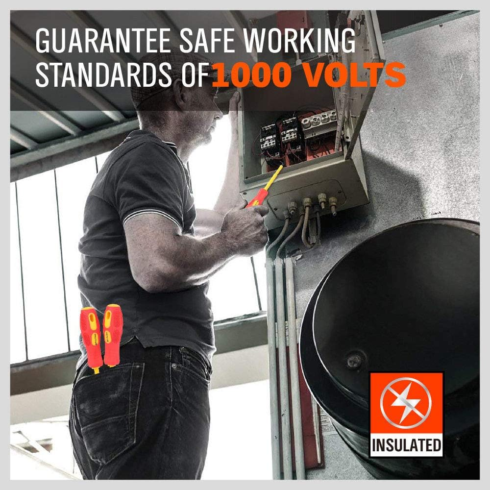 HORUSDY 8-Piece Insulated Screwdriver Set, 1000V Approved Magnetic Tip Slotted Phillips Electricians Tool with Carry Case