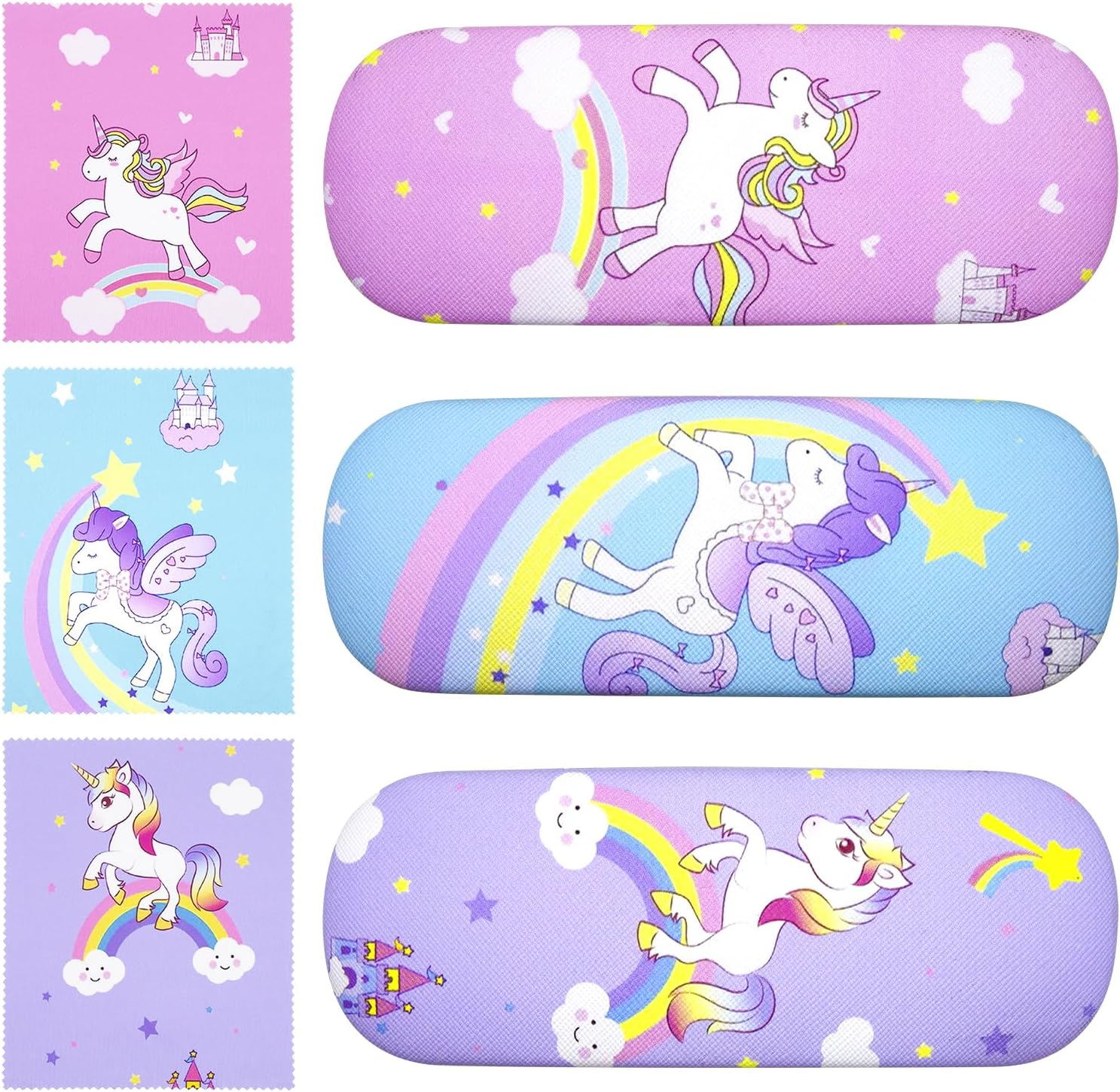 3 Pcs Kids Glass Cases Hard Shell, Protective Eyeglass Case with Cleaning Cloth, Portable Glasses Case for Kids Women Men Students, Multi