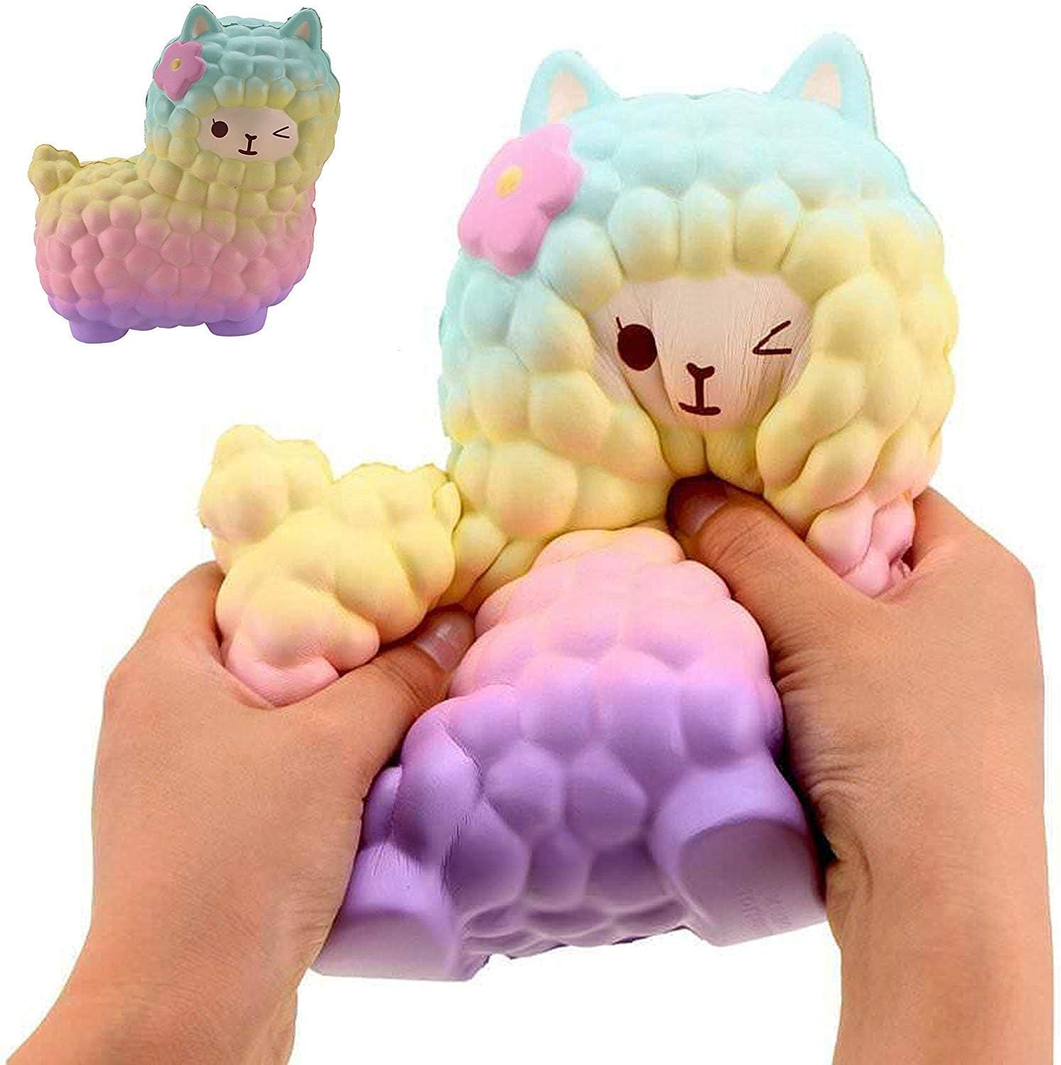 Beautyshoppingstore Jumbo Squishies ,Rainbow Jumbo Sheep Alpaca Squishies Slow Rising Squeeze Scented Charms Kawaii Stress Relief Animal Toys for Kids Adults Stress Time Kill Toys