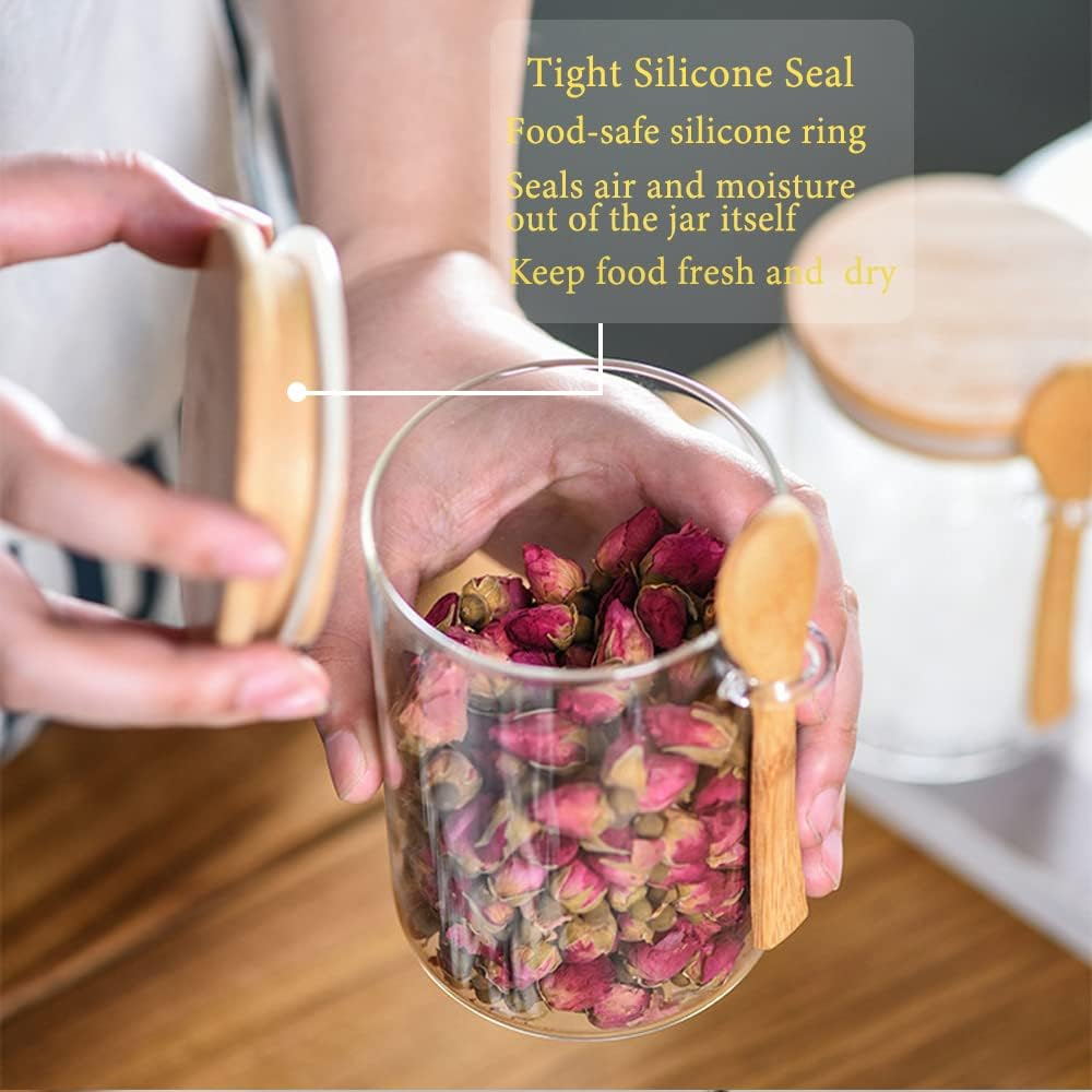 Glass Jars with Airtight Lid and Spoon, Glass Food Storage Jars Containers, Overnight Oats Containers with Lids, Decorative Kitchen Jars for Coffee/Tea/Sugar/Spice, Bath Salt Containers 750ML 1PCS