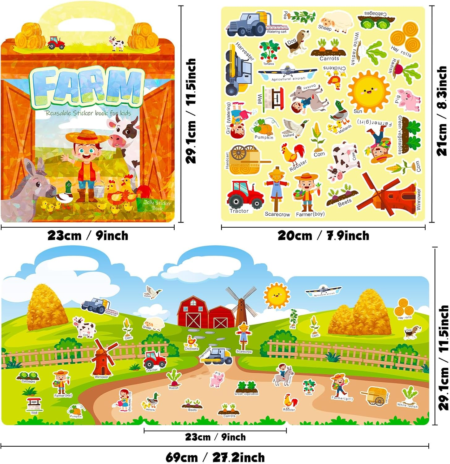 Reusable Sticker Book for Kids,3D Jelly Stickers Toddlers Activity Book for Boys Girls Road Trip Toddler Airplane Train Travel Essentials Toy,Birthday Gifts for Age 2 (Farm) image number 4