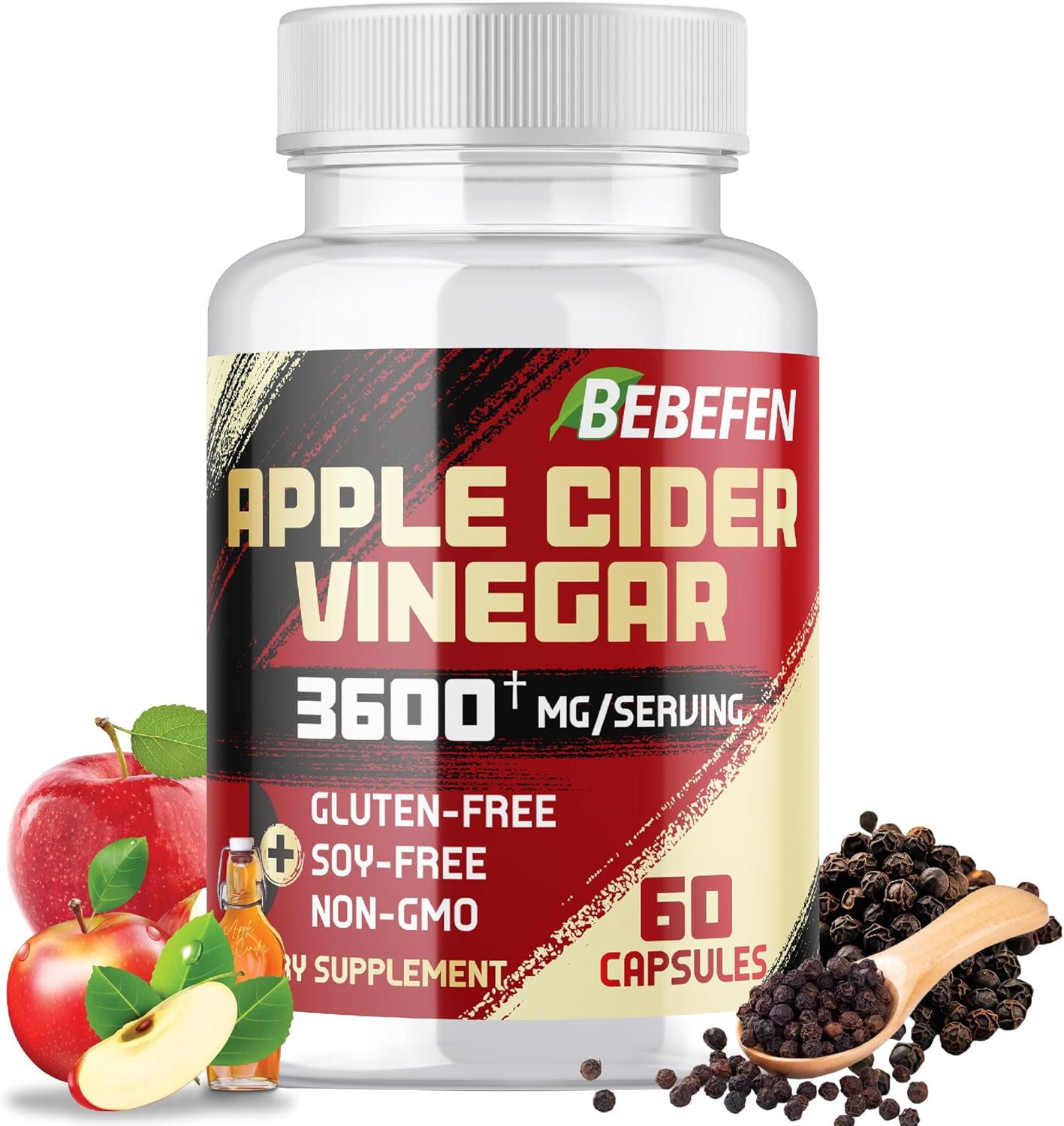 BEBEFEN Apple Cider Vinegar Capsules 3600Mg per Serving Extra Strength - Non-Gmo, Gluten Free Supplement - 60 Count image number 4