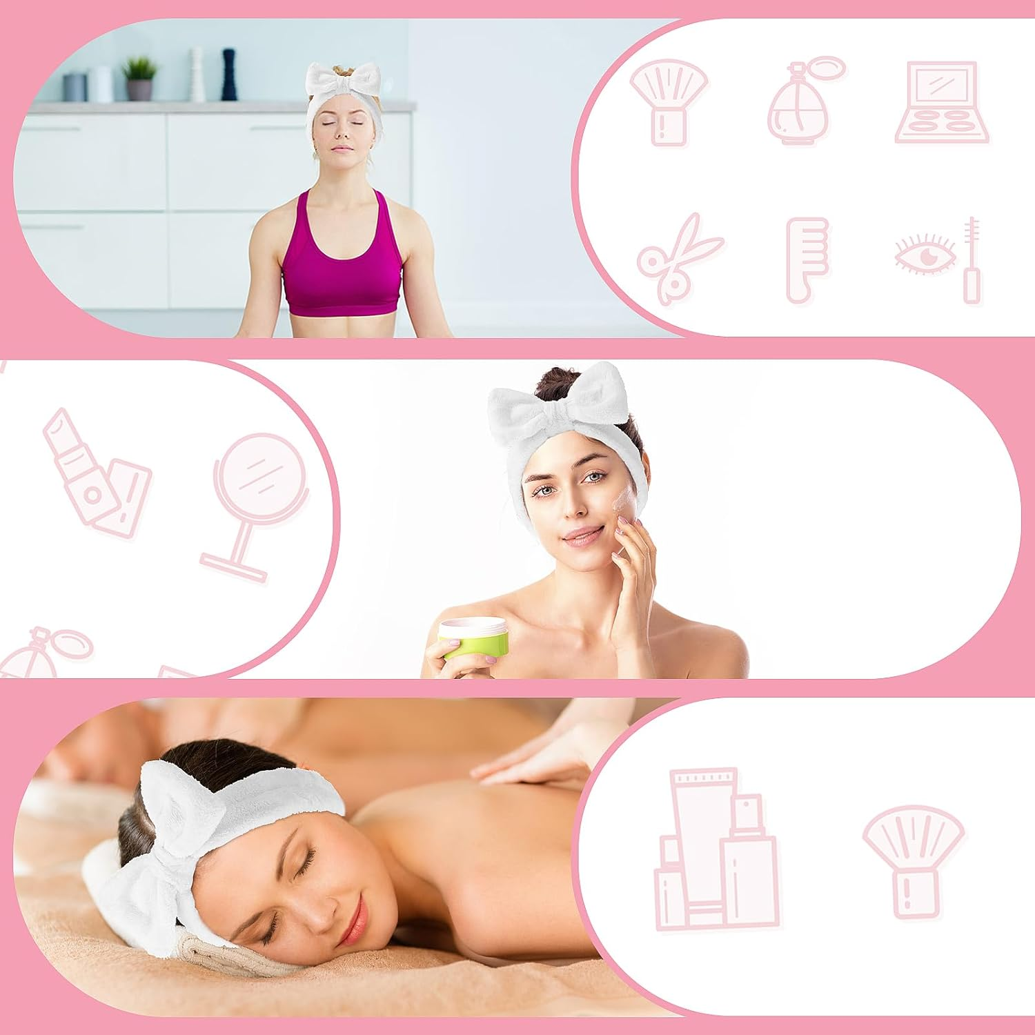 Spa Bowknot Headband Women'S Spa Hair Band Cosmetics, Coral Fleece Makeup Hair Bands Elastic, Cosmetic Headband Wide Brim Coral Fleece Washing Face Head Wrap for Shower Skin Care Sports (White) image number 6