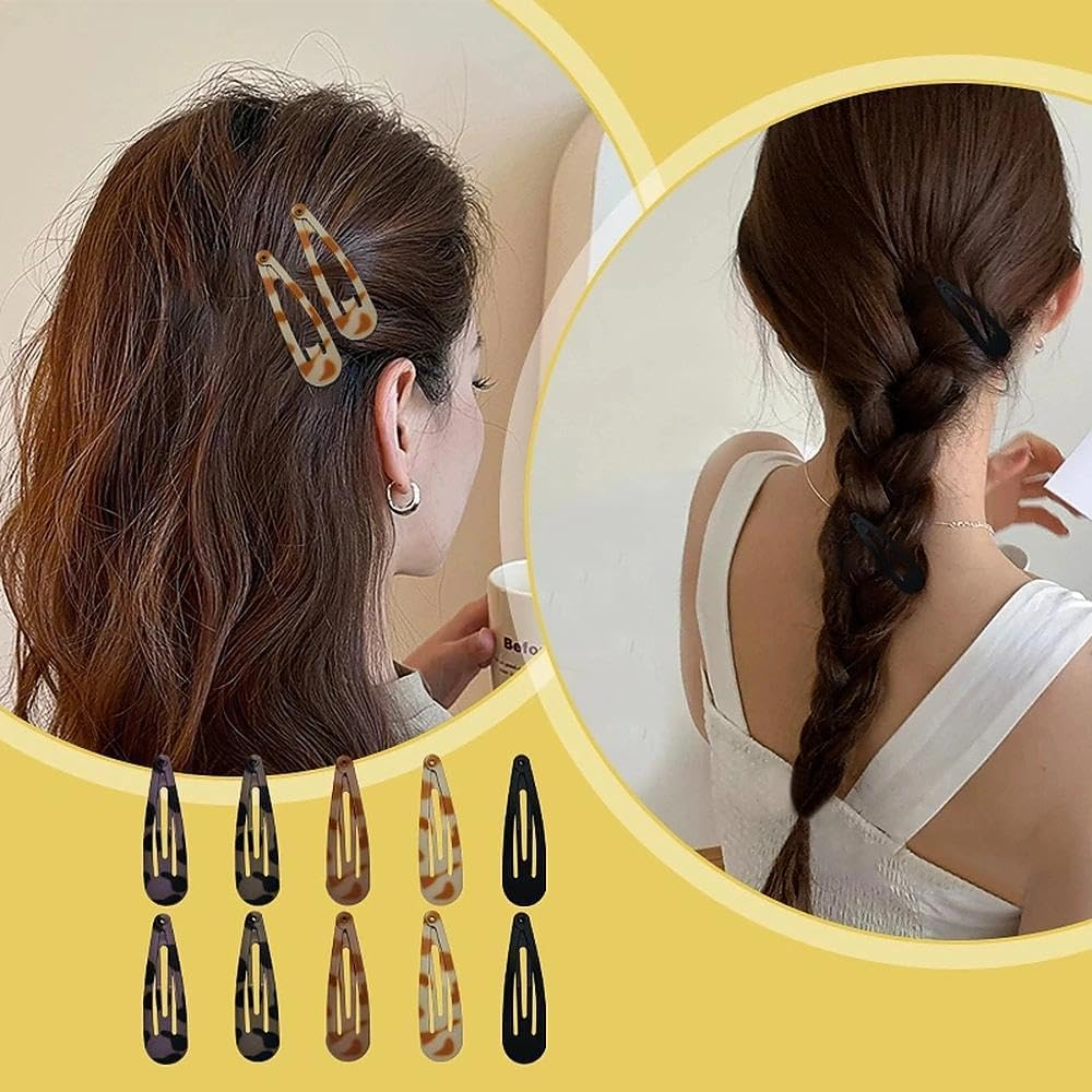 Tortoise Shell Hair Barrettes for Women No Slip Metal Snap Clips for Fine Hair Y2K Black White Brown Animal Pattern Hairpins Hairclip Accessories Mixed Color 20 PCS image number 1