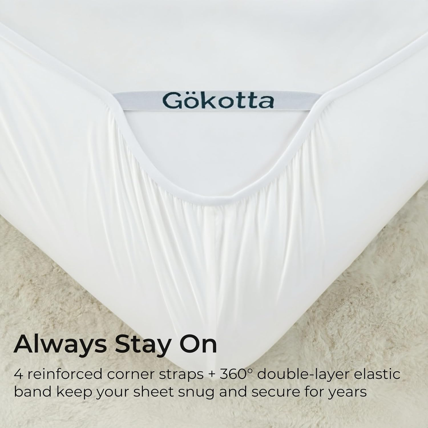 GOKOTTA Cooling Sheets King Size for Hot Sleeper, Breathable Luxury Soft Bamboo Sheets with 4 Elastic Corner Straps, 16 Inch Pocket, Bed Sheets with Double Stitched (Bright White, King) image number 5