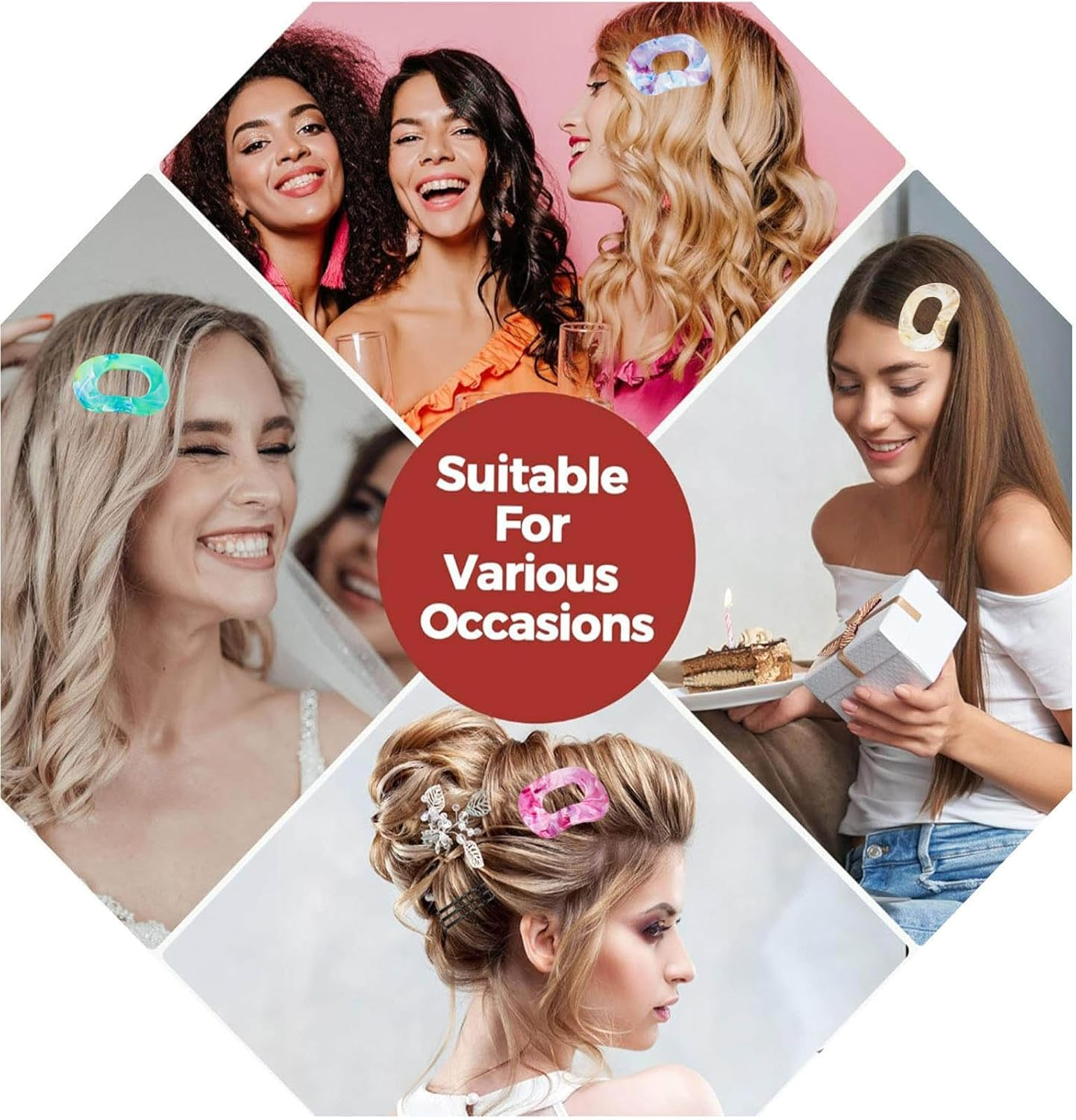 Flomiara 4PCS Flat Claw Clip, Hair Clips for Thick Thin & Fine Hair Women Girls, Marble Print Non-Slip Strong Hold Home Skin Care Makeup Claws Accessories, White, Brown, Purple Set - Black,White, Brown, Lotus Root Color image number 3