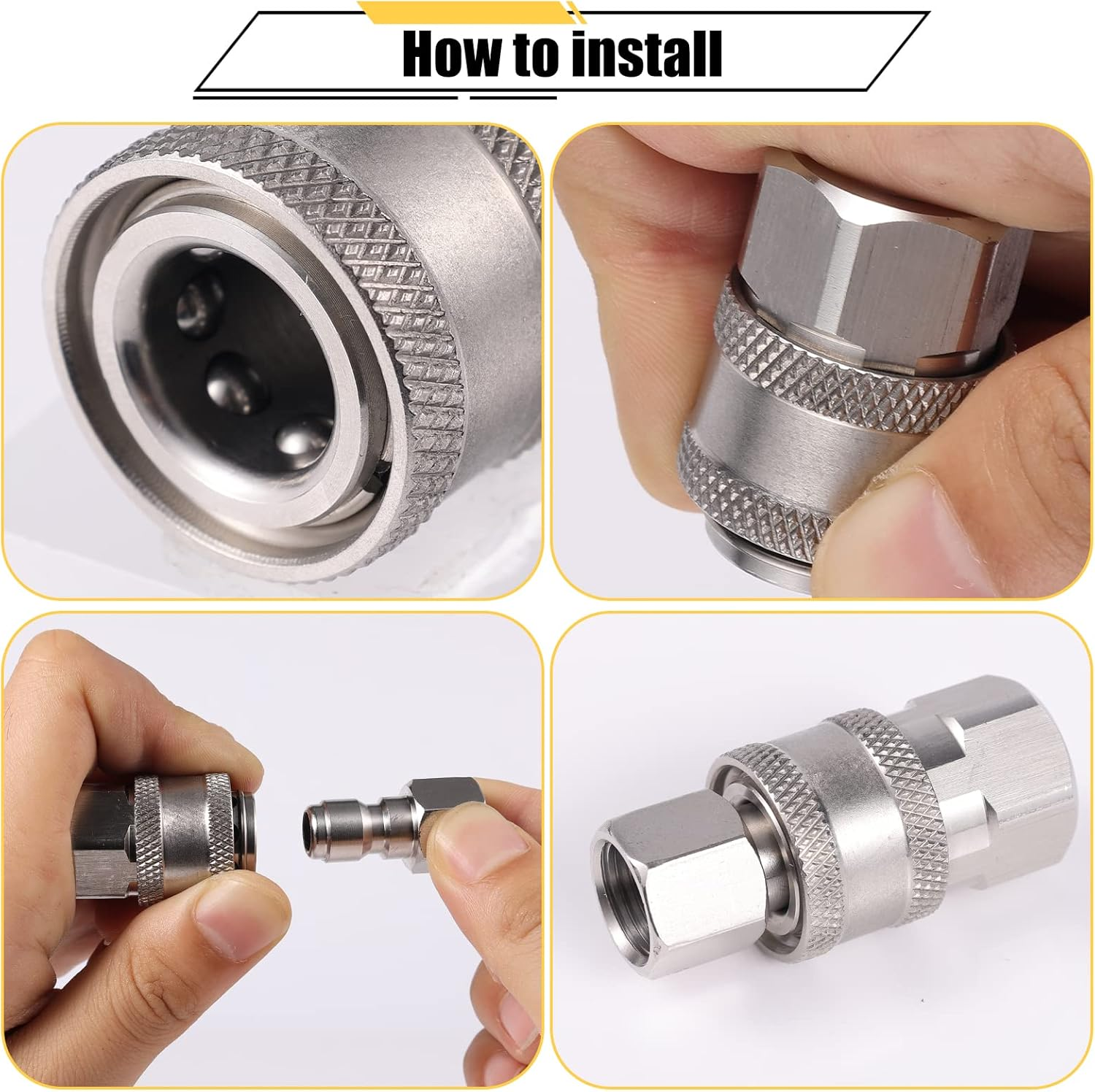 4Pcs Pressure Washer Coupler, NPT 3/8Inch Pressure Washer Fittings Stainless Steel Male and Female Quick Connector Fittings 3/8 Pressure Washer Adapter (Internal Thread, External Thread) image number 1