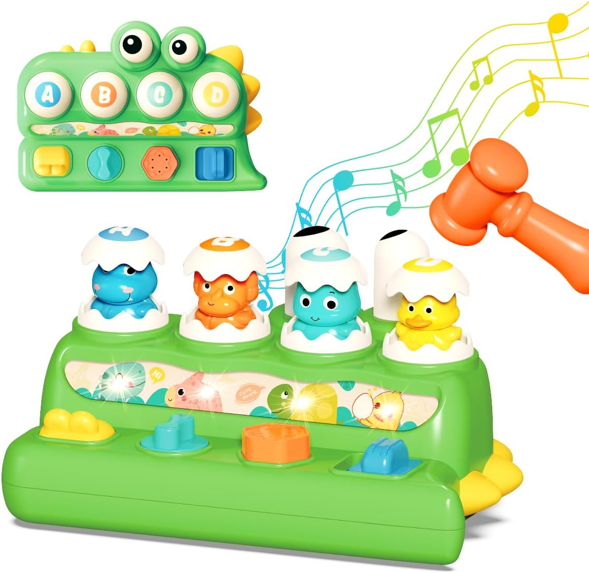 Pop up Animal Toys with Music & Light，Dinosaur Musical Toys for Toddler Aged 1-3，Montessori Cause and Effect Interactive Toys for Boys Girls ，Early Learning Baby Toys 6-18 Months Birthday Xmas Gift image number 4
