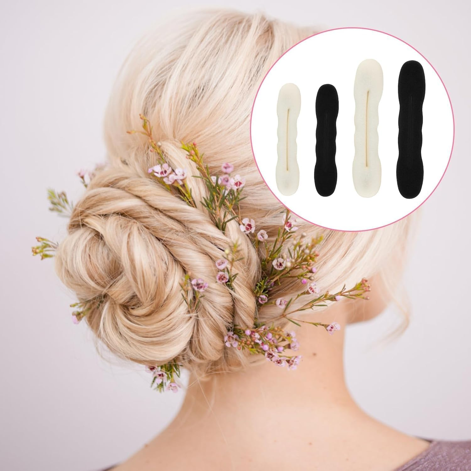 Hair Bun Maker Set, 4 Pieces Upgraded Hair Holder Sponge Clips for Easy Styling, Doughnut Bun Tools for Versatile Hairstyles (Beige and Black) image number 3