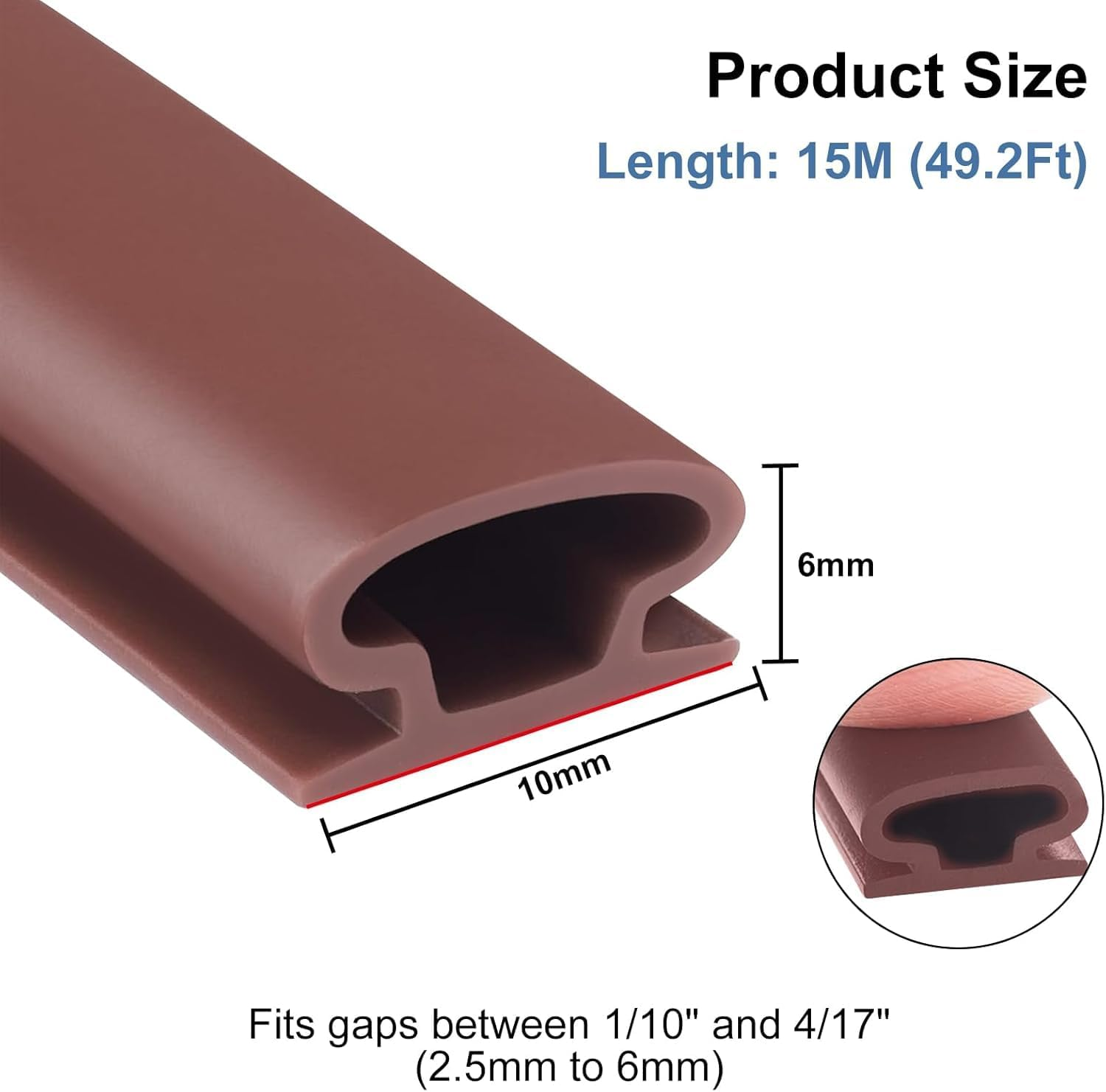 15M Door and Windows Seal Strip, Self Adhesive Rubber Door Seal for Insulation, Weather Stripping for Doors and Windows, Insect Proof, Sound Proof, Weather Stripping (Brown) image number 6