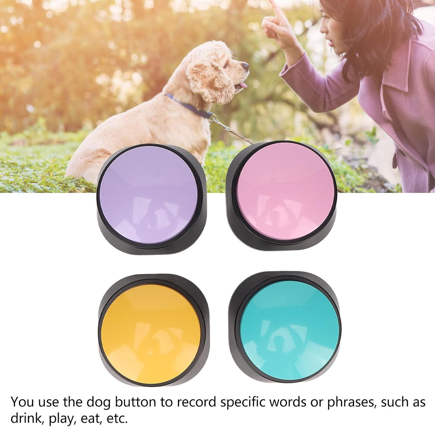Dog Buttons for Communication, Voice Recording Button 30 Second Record & Playback, Funny Study Office Home, Pet Training Buzzer, 4 Packs (Blue++Yellow+Purple) image number 3