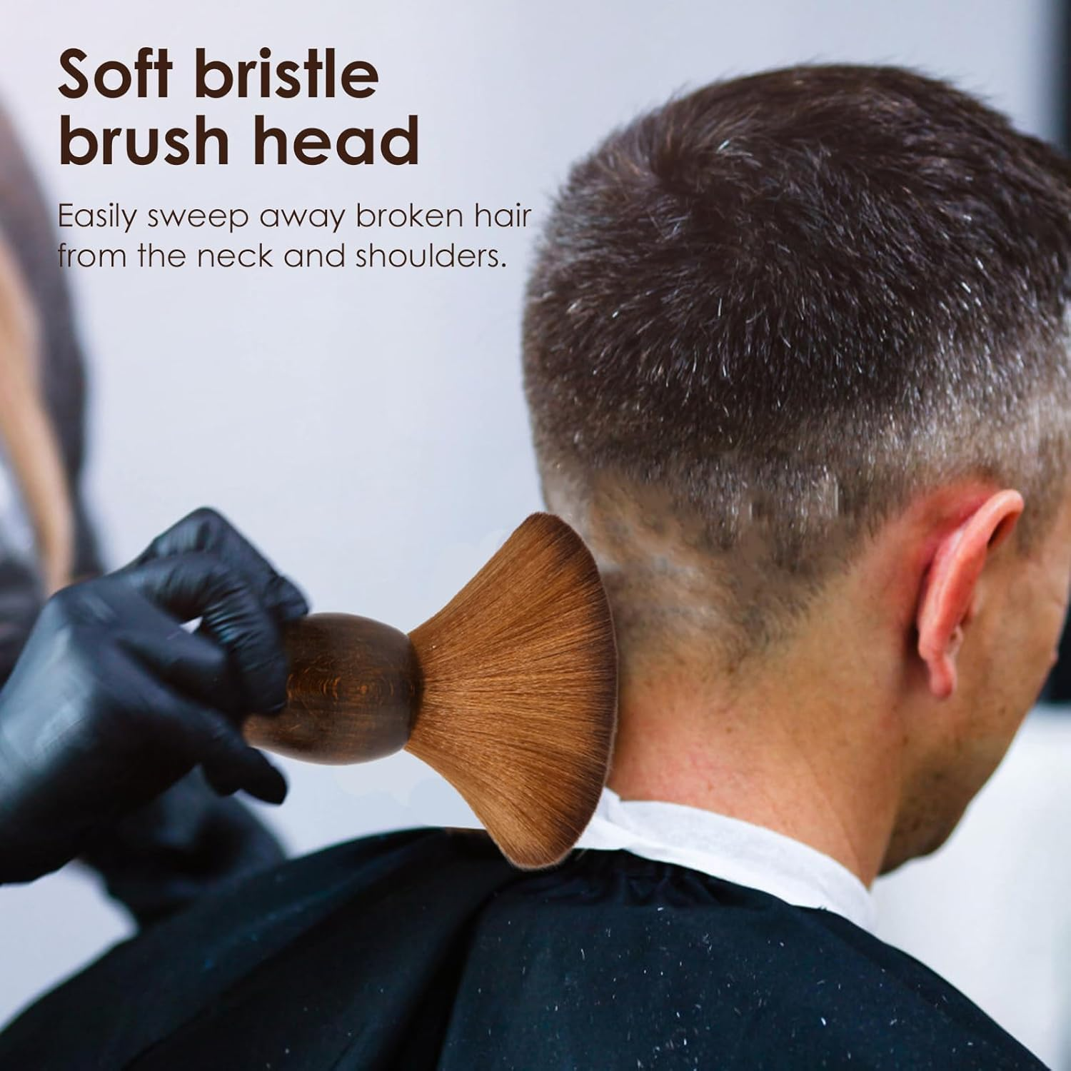 Hair Cutting Neck Duster Brush, Barber Brush, Soft Bristle Neck Duster Brush with Wooden Handle for Salon Barber Hairdressers (Brown) - Brown image number 6