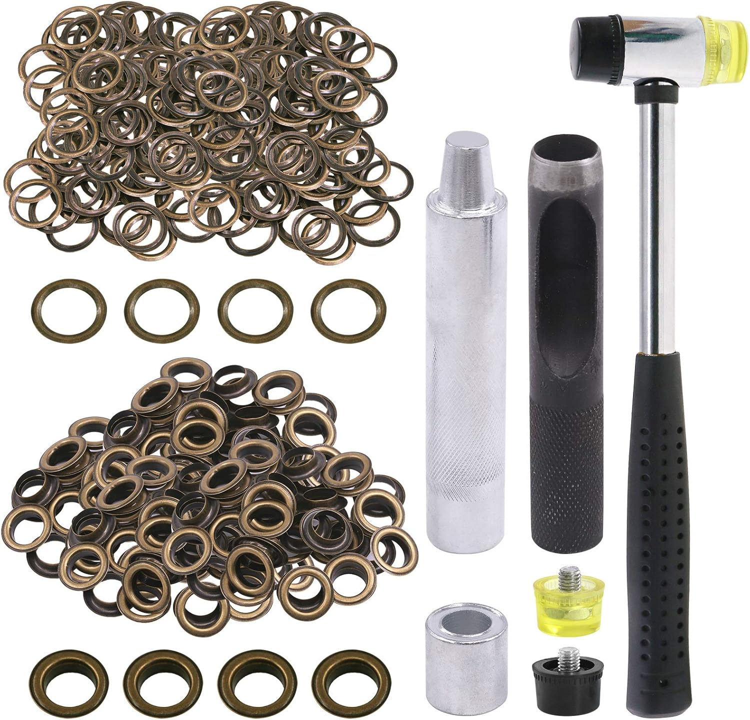 Glarks 164Pcs 1/2 Inch Grommets Eyelets with Tool Sets, 160Pcs 4 Colors Grommets Eyelets with 4Pcs Installation Tools for Fabric, Canvas, Curtain, Clothing, Leather Repair and Decoration