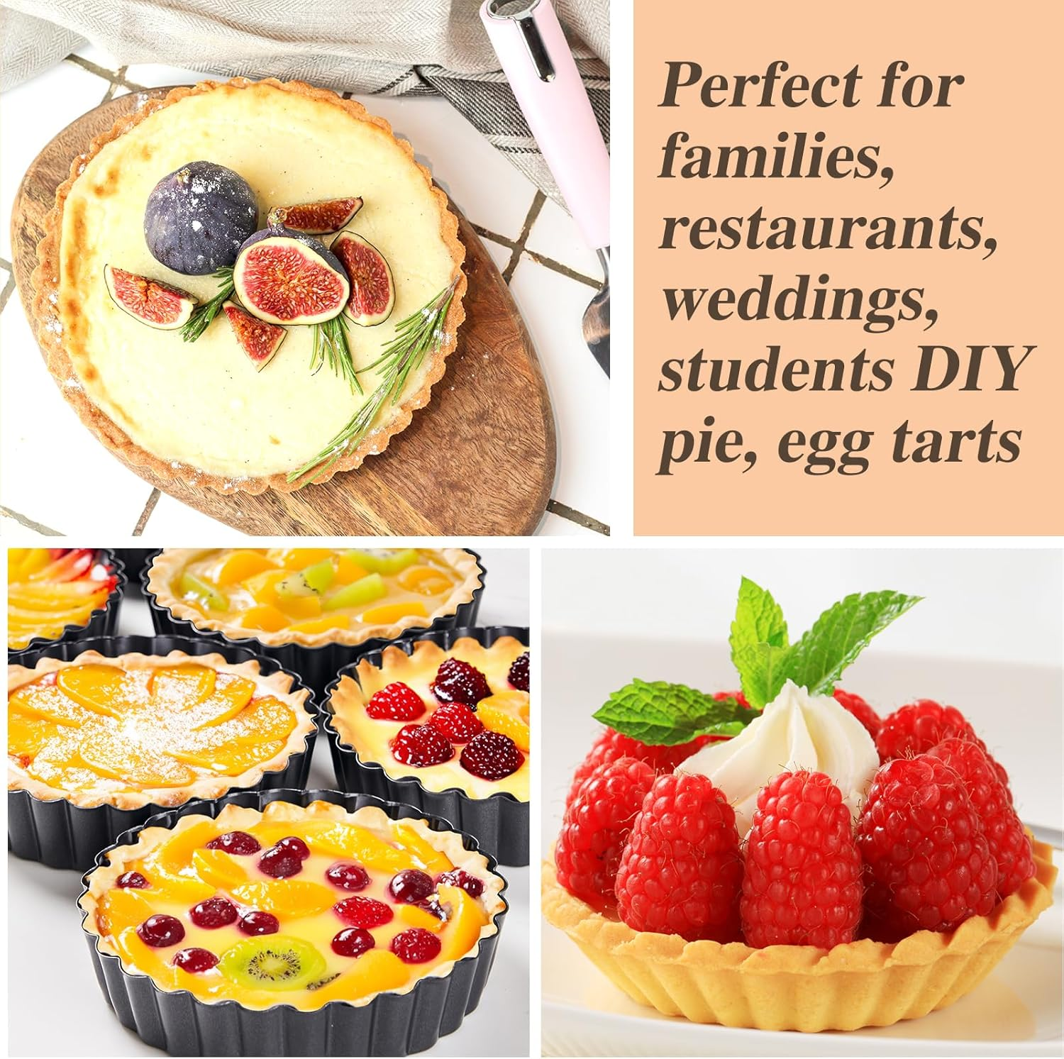 Mini Tart Pans Removable Bottom Pie Pans Mini Quiche Pans for Baking Tartlet Tart Mold 5.5 Inch Carbon Steel Reusable Baking Tools Black round Set of 4 image number 2