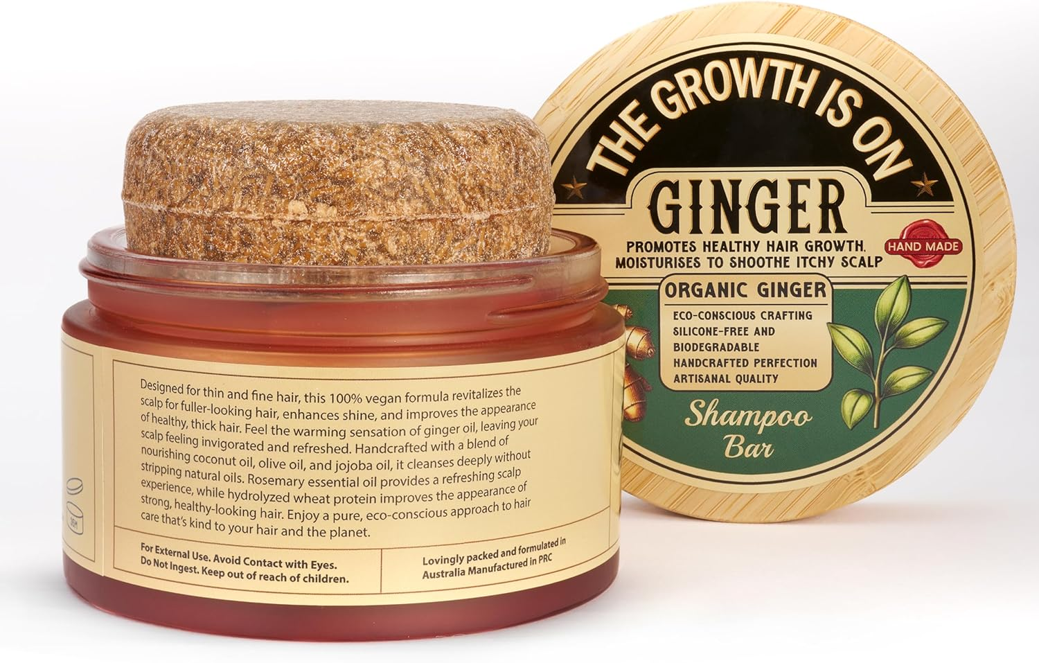 The Growth Is on Organic Artisan Ginger Shampoo Bar &ndash; Handmade Hair Growth Bar with Rosemary, Turmeric & Lemon &ndash; Sulfate-Free, Aluminum-Free, Plastic-Free Solid Shampoo for Oily, Itchy, Thinning Scalp &ndash; 115G image number 2