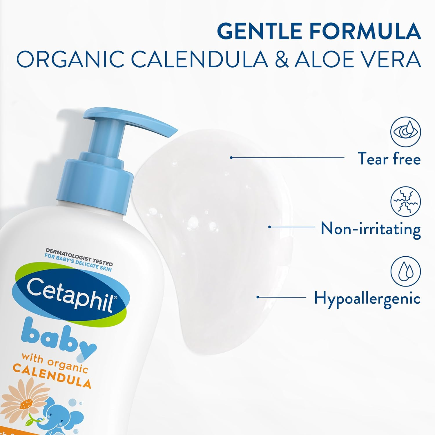 Cetaphil Baby Calendula Wash and Shampoo 400Ml, for Baby'S Sensitive Skin, Tear Free, Gently Cleanses from Head to Toe, Contains Calendula and Aloe Vera, Dermatologist Tested (Pack of 2)