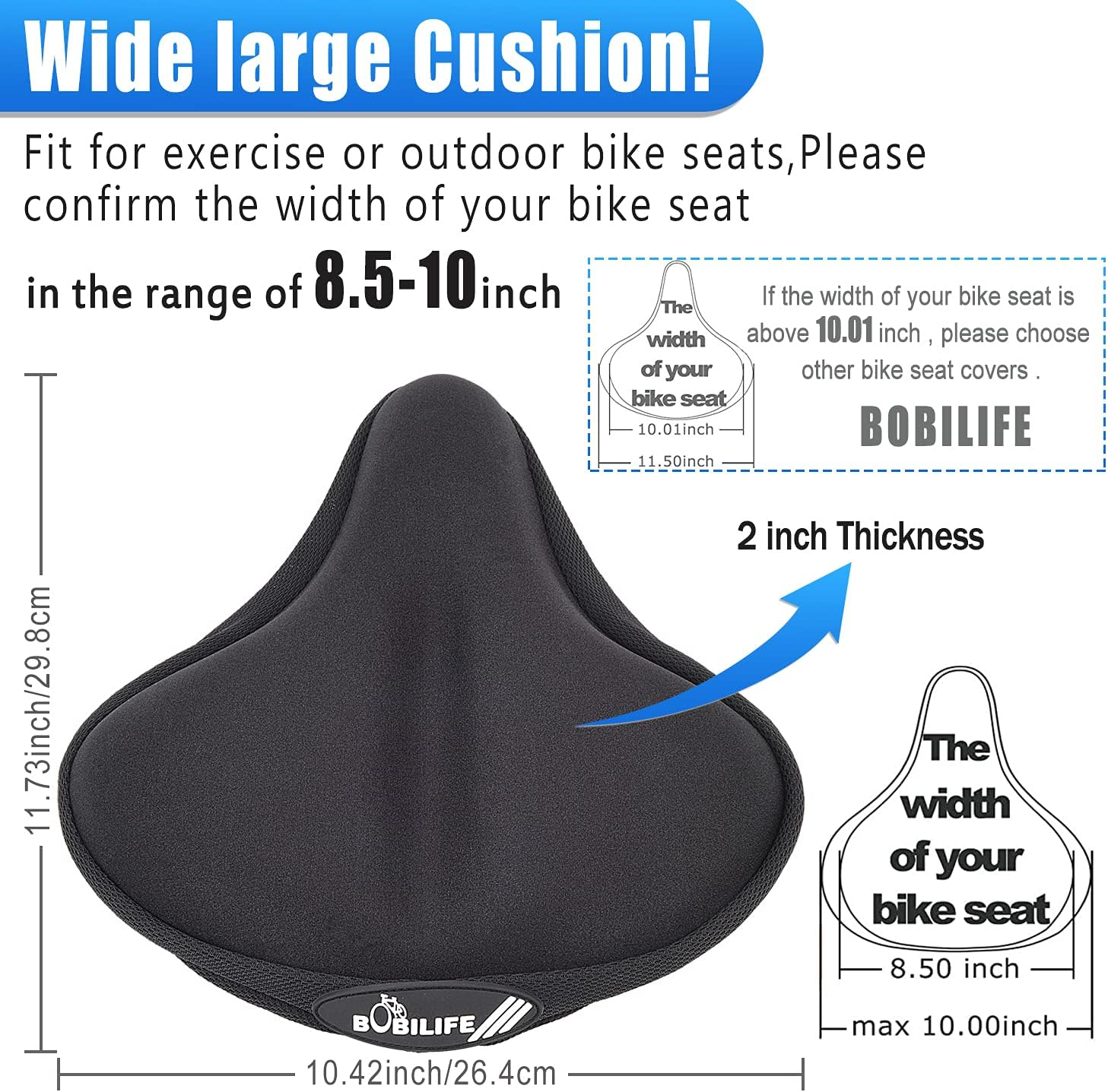 Thick & Wide Gel Bike Seat Cushion Cover Pad with Rainproof Cover - Comfortable Silicone Gel Memory Foam Bicycle Saddle Seat Cushion Cover Pad with UV Protection Waterproof Cover image number 4