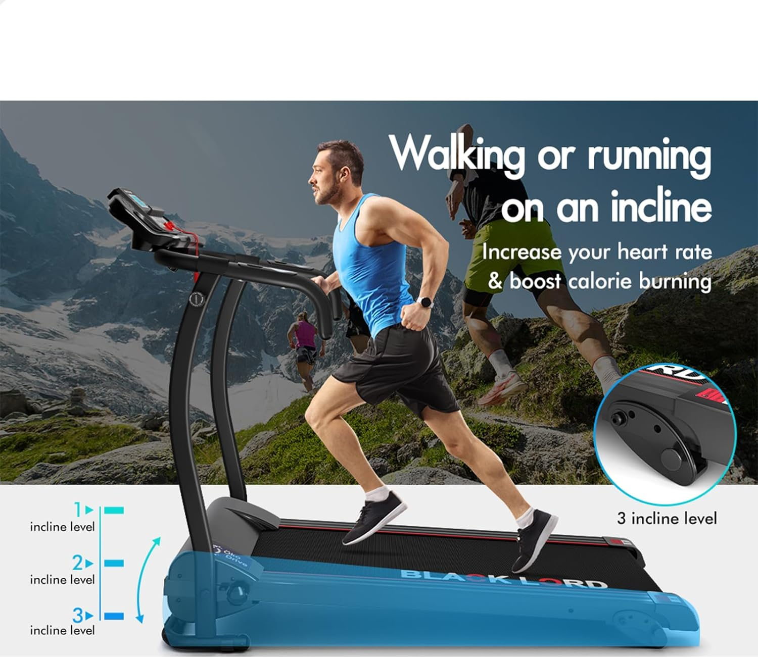 BLACK LORD Foldable Treadmill Running Machine 2.2HP, Electric Fitness Equipment Walking Pad for Exercise Walking Jogging Hiking Workout Cardio Aerobic Home Gym Office Commercial (Onyx FD-X)
