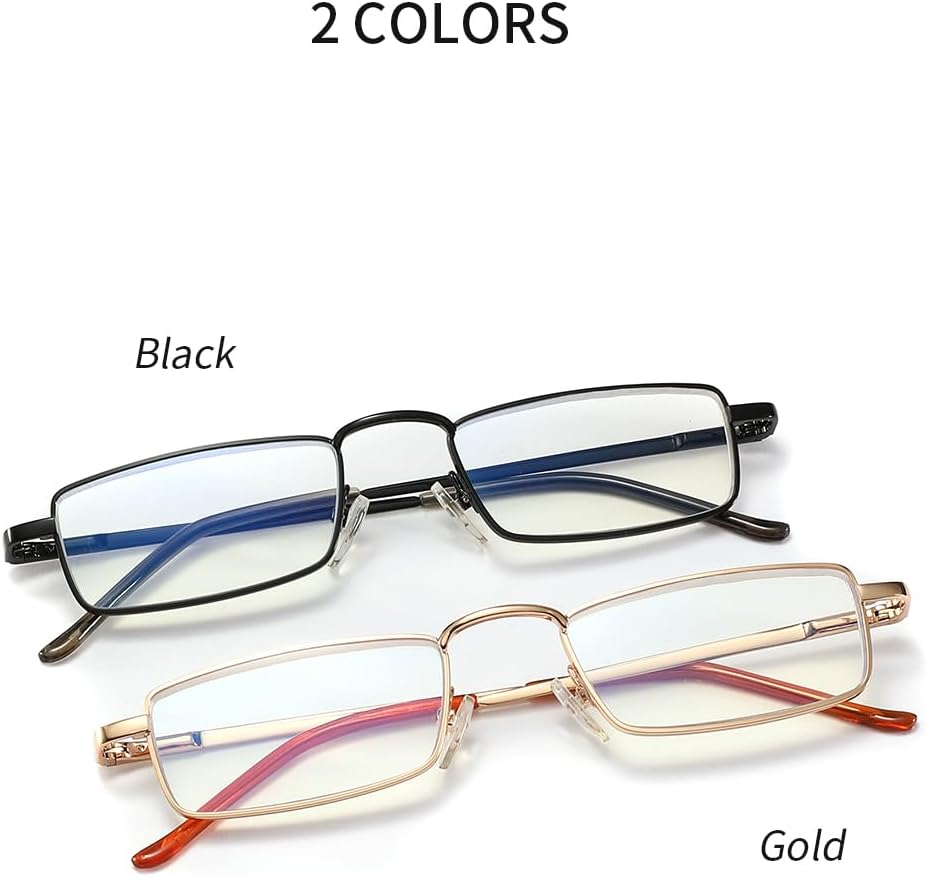 LANLANG Reading Glasses for Men Women, Blue Light Blocking Glasses, Spring Hinge, Metal, anti Eyestrain, Black, Gold, Lightweight, ME-002 image number 4