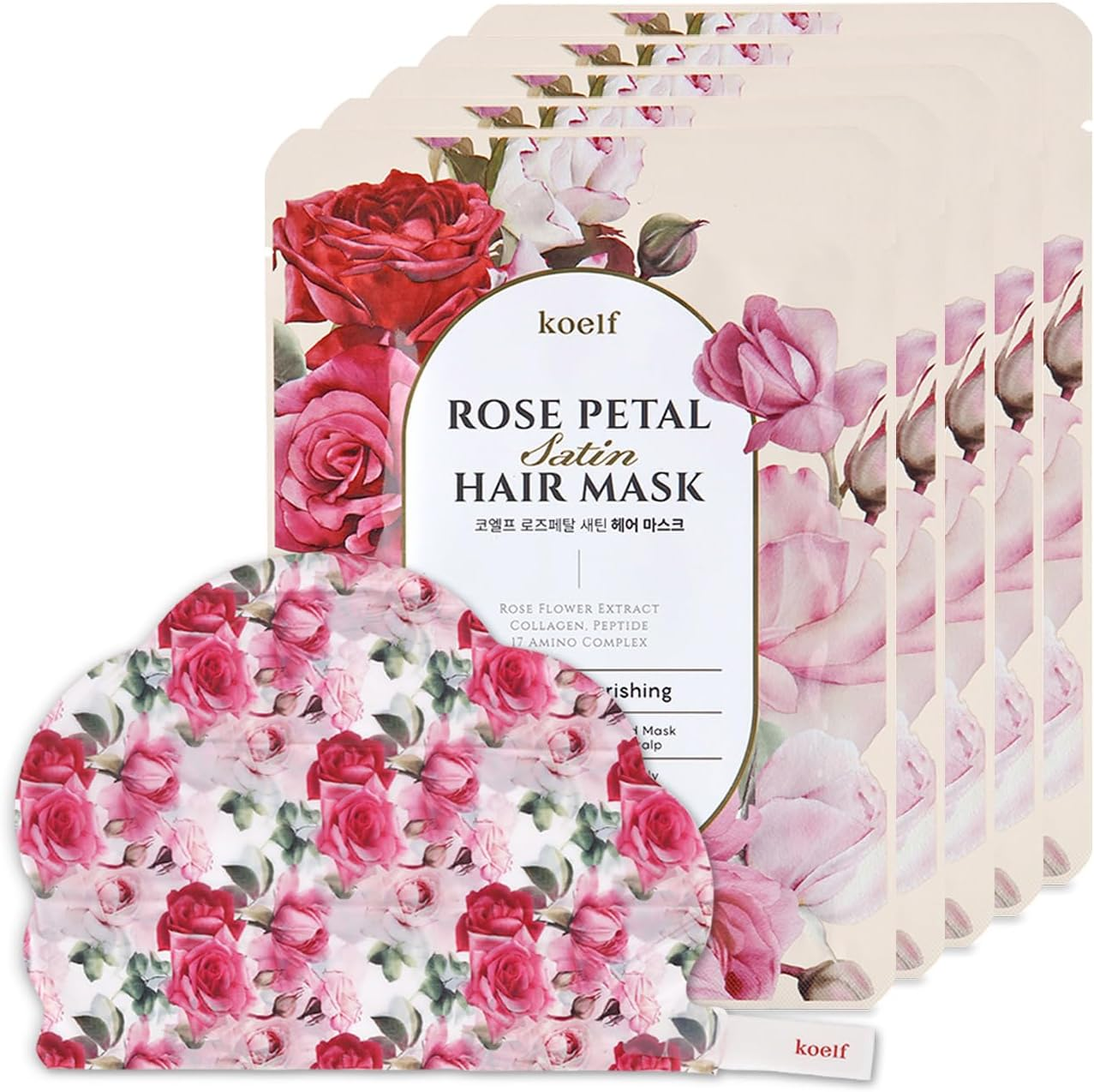 Rose Petal Satin Hair Mask - Intensive Nourishing & Repairing Cap Mask for Silky, Moisturizing Hair, Strengthens Scalp, Rose Essence Treatment (5Ea) image number 5