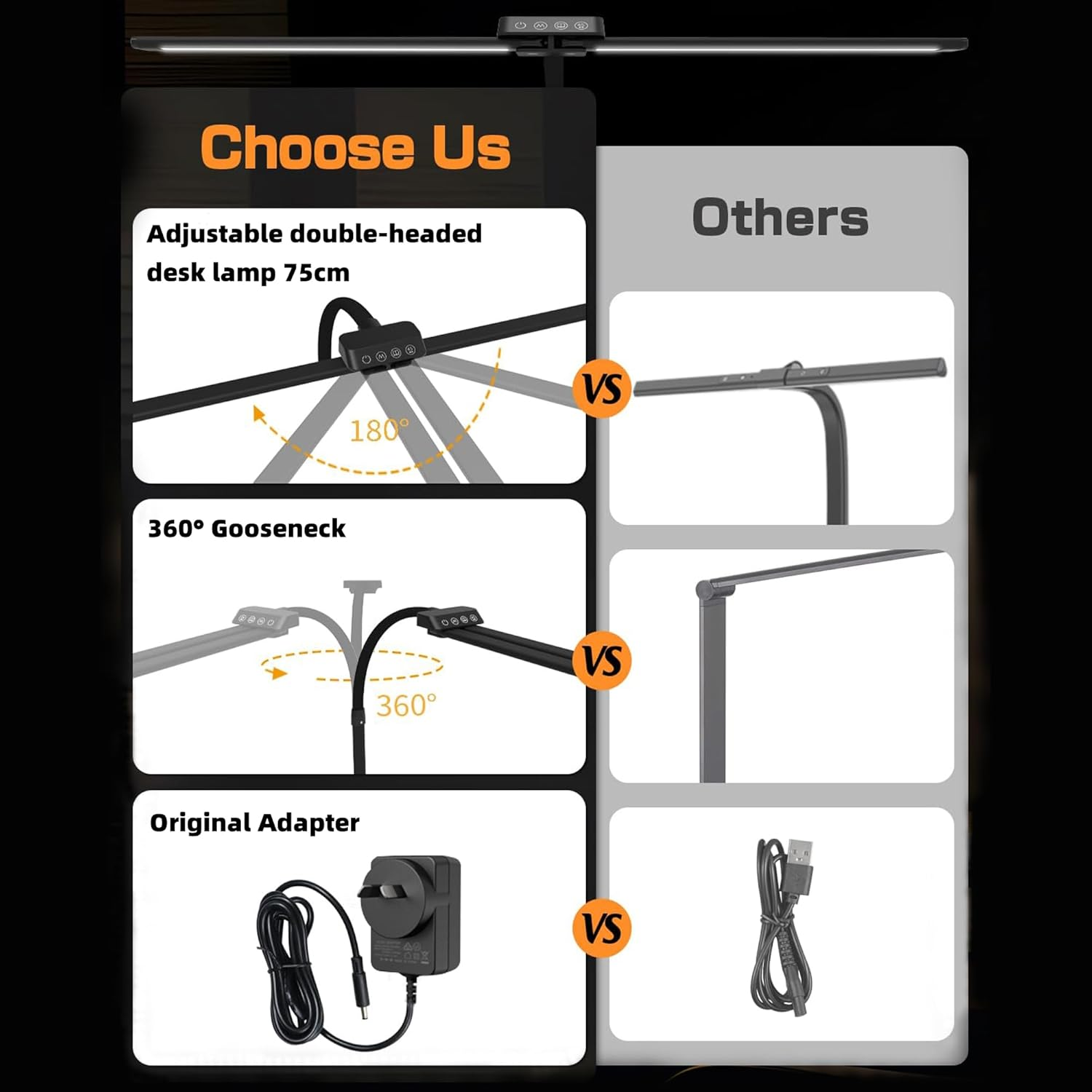 Anyuainiya Dual Head LED Desk Lamp, Desk Lamp with Clamp for Home Office, Eye-Caring Architect Light with Flexible Gooseneck, 5 Color Modes & Stepless Dimming image number 2