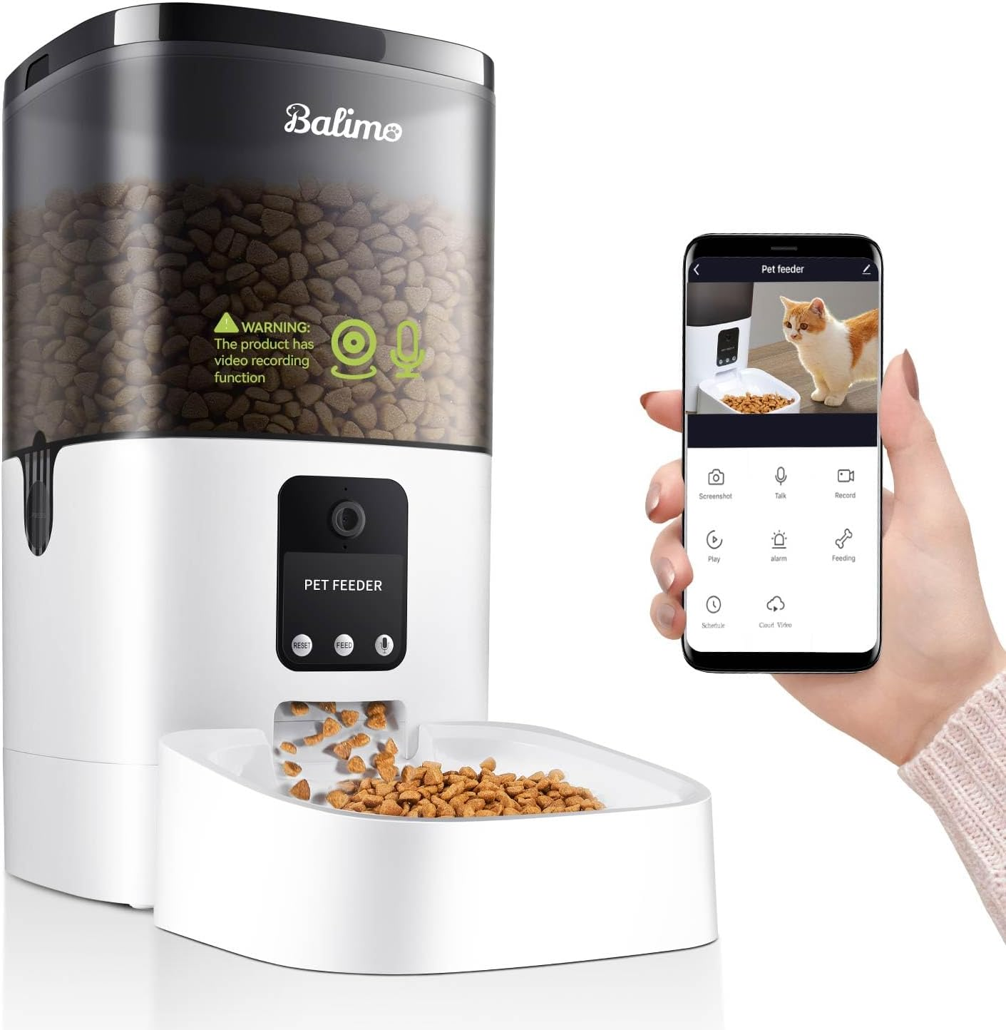 Balimo Automatic Cat Feeder with HD 1080P Video, 4L Wifi Automatic Cat Feeder with App Control & Night Vision, up to 20 Servings and 8 Meals per Day (Only 2.4G Wifi) image number 6