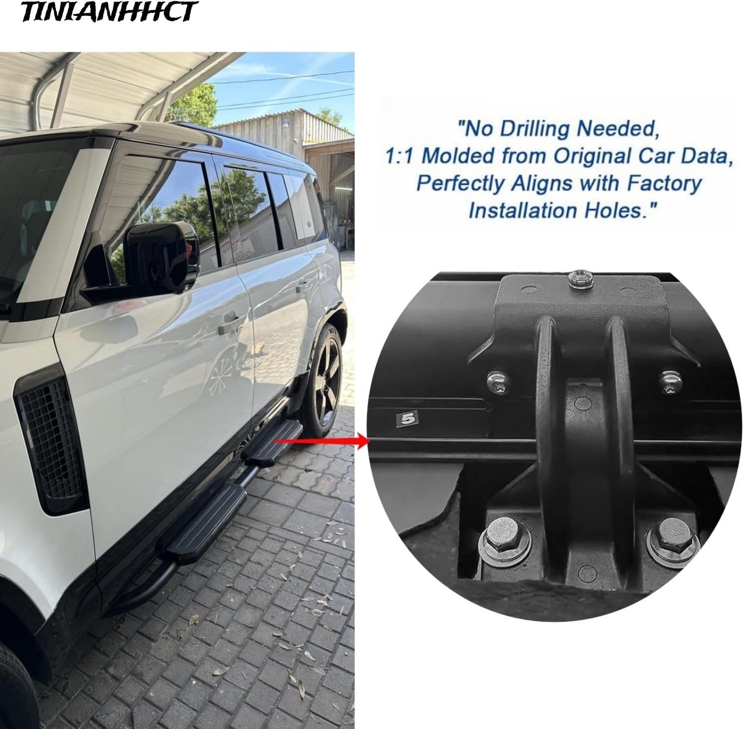 Running Boards Fits for LR Defender 110 130 4Door 2020 2021 2022 2023 2024 2025 Side Steps (No Drilling Required) image number 3